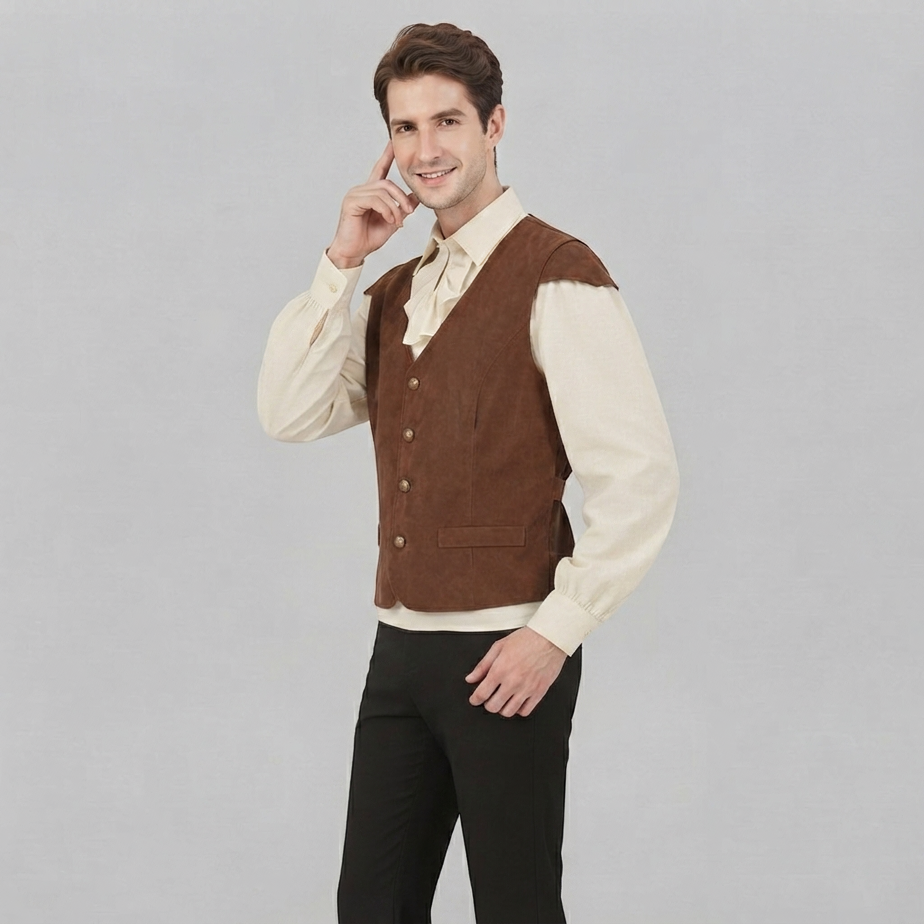 Herrevest brun fløjlslook V-hals historisk stil - - Gifts – Seasonal – Oktoberfest - {{ product_tags }
