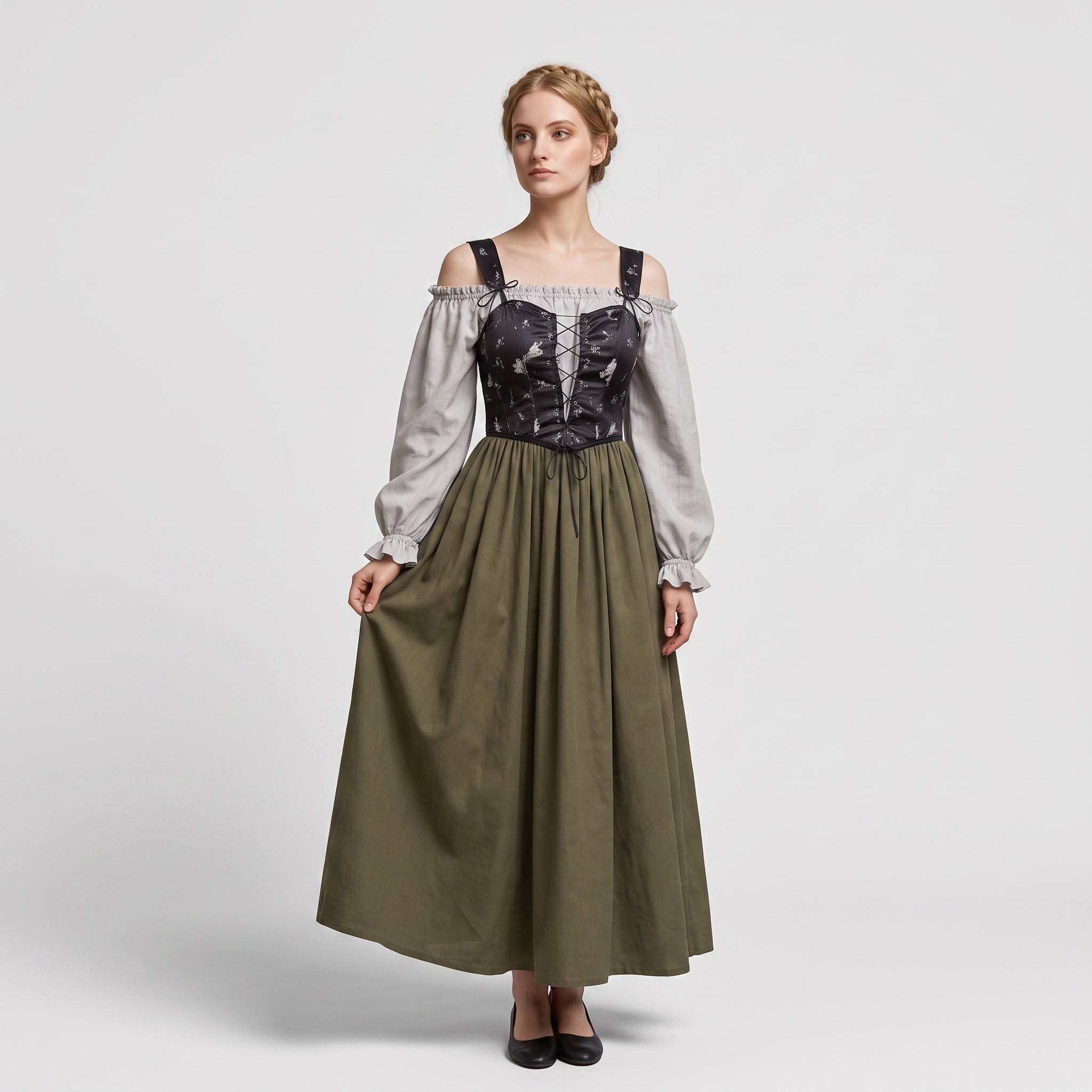 Trachtenkjole Dame Grå til Oktoberfest - Romantisk Pufærme Stil - - Gifts – Seasonal – Oktoberfest - {{ product_tags }