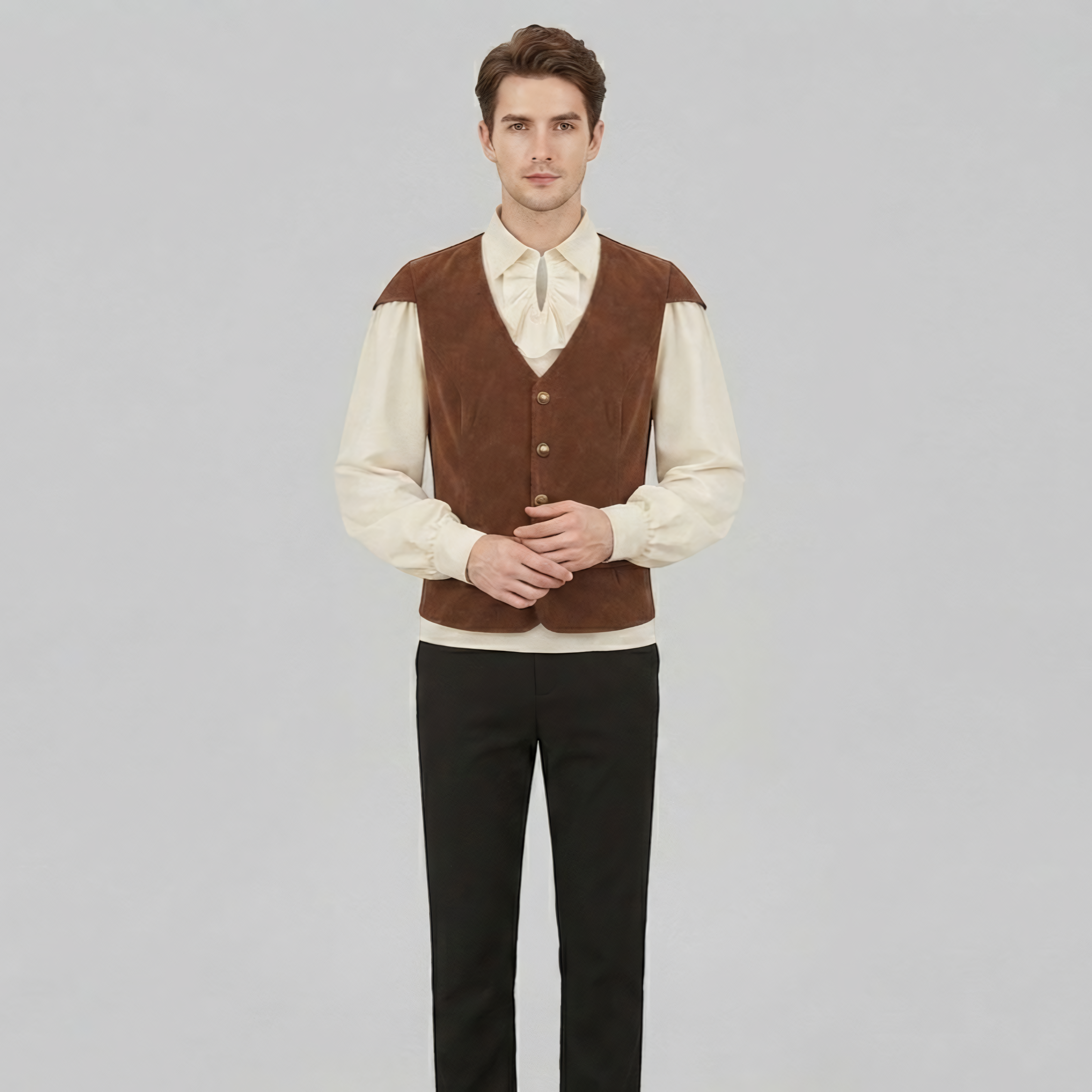 Herrevest brun fløjlslook V-hals historisk stil - - Gifts – Seasonal – Oktoberfest - {{ product_tags }
