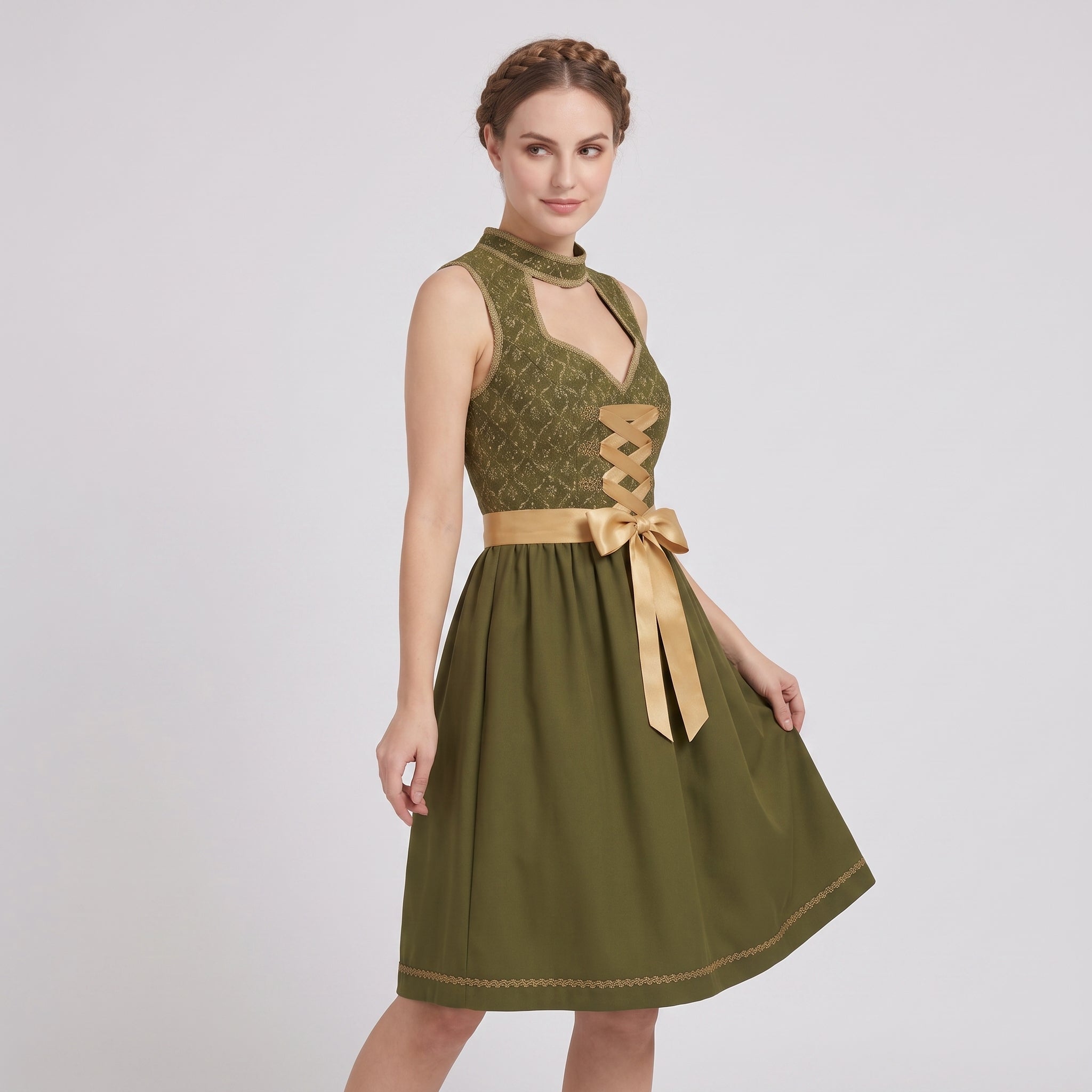 Dame Dirndl Grøn Bayerisk med Forklæde og Snøredetalje - - Gifts – Seasonal – Oktoberfest - {{ product_tags }
