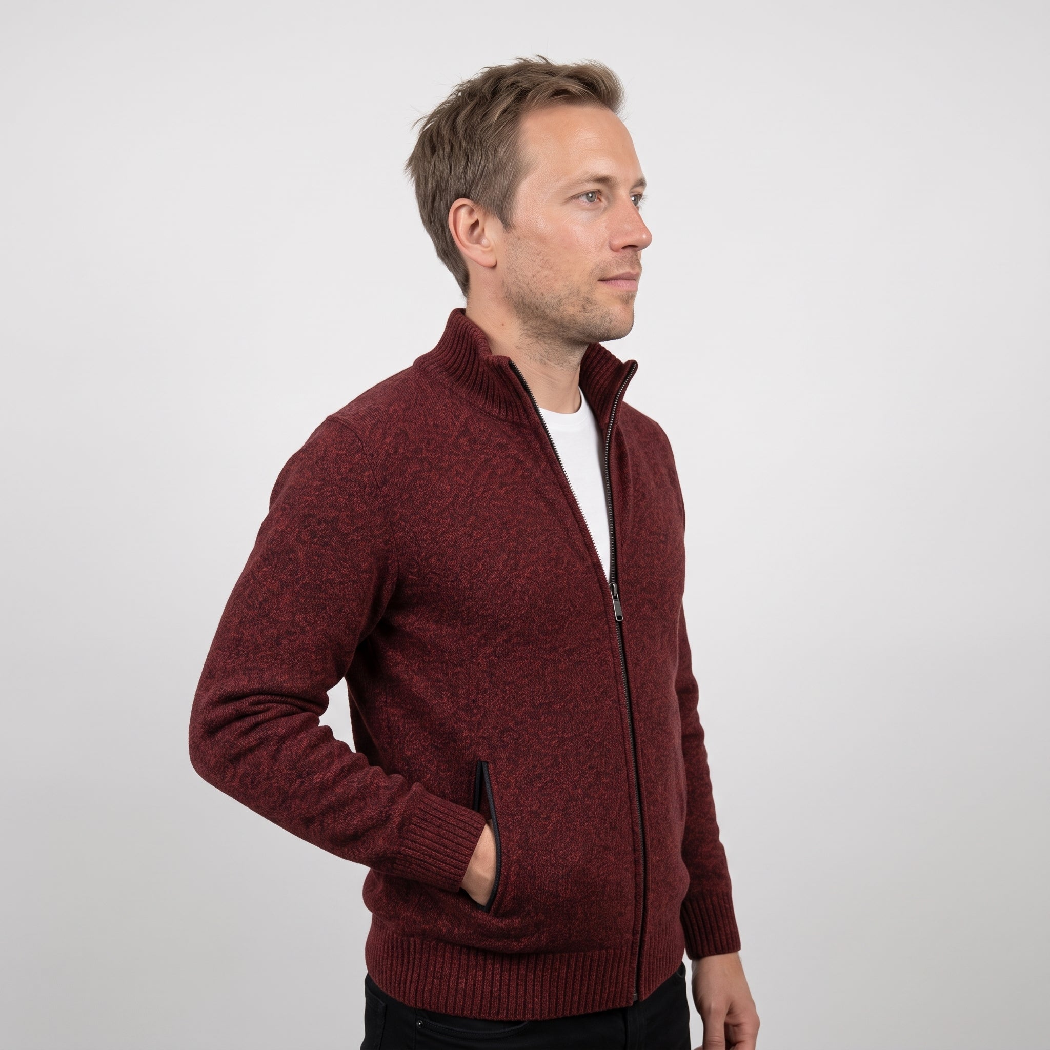 Herre Strikcardigan med Lynlås - Elegant og Behagelig