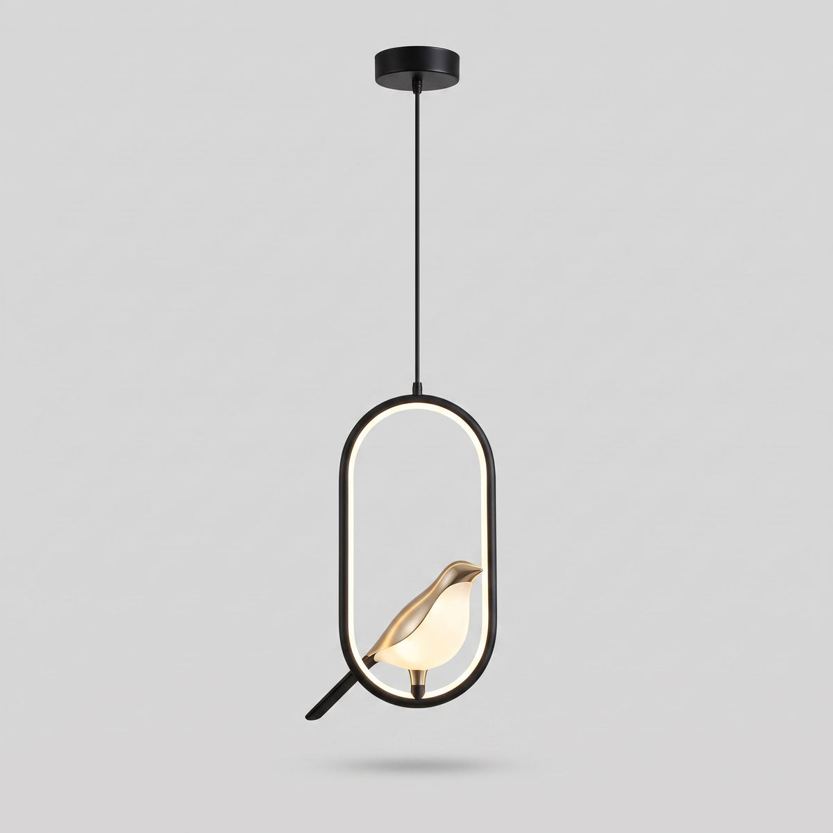 Gylden Fugl Pendel-lampe – LED Skulptur Loftslampe - Oval 35cm Sort - Pendant Light - {{ product_tags }