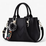 Lena | Stylish Leather Messenger Bag with Soft Pompon