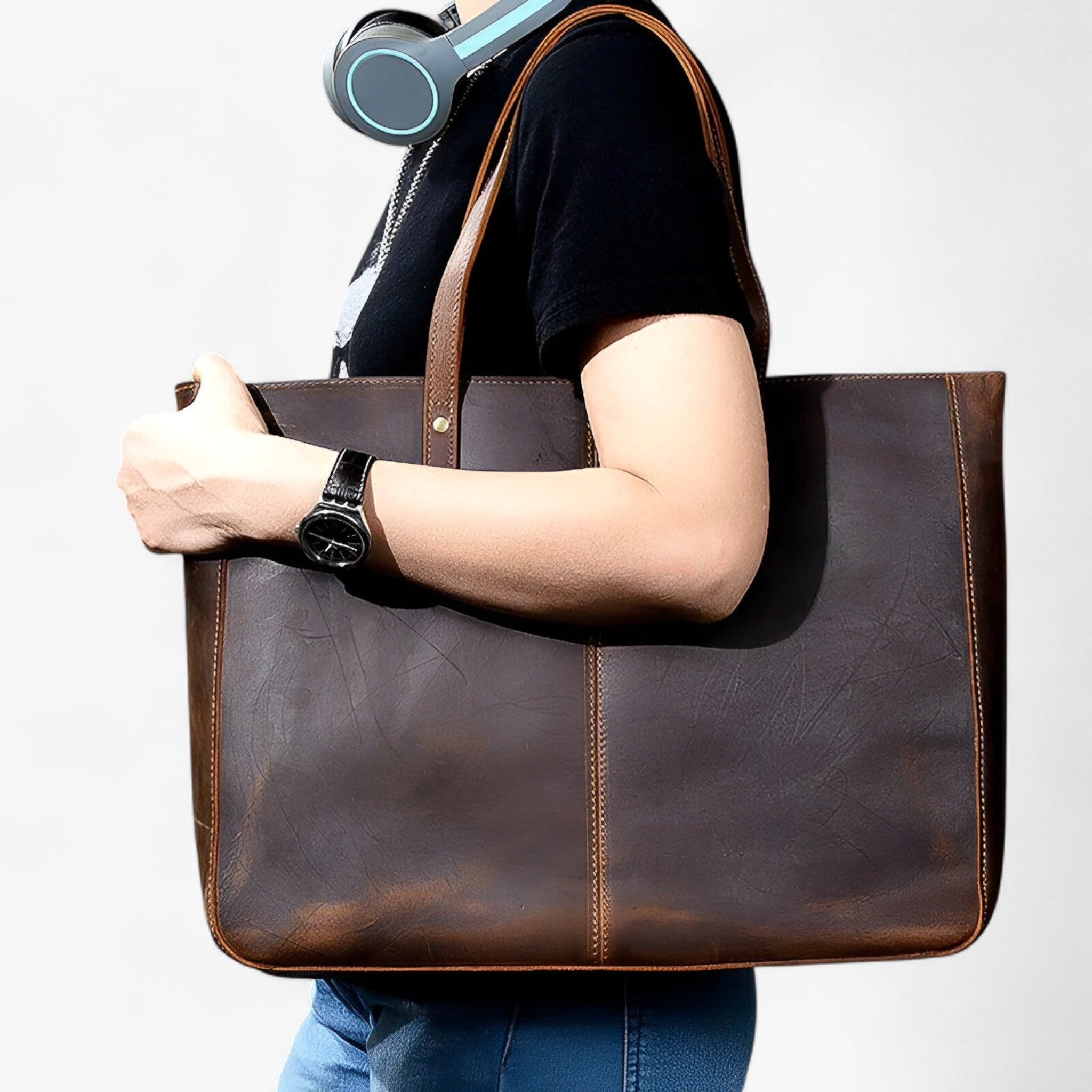 Vintage Læder Tote Taske – Stor Kapacitet - - bags - {{ product_tags }