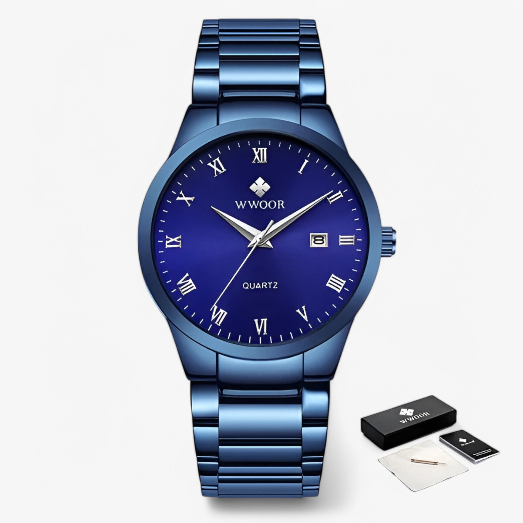 Victor | Elegant quartz ur - Blå sølv med æske - watches - {{ product_tags }