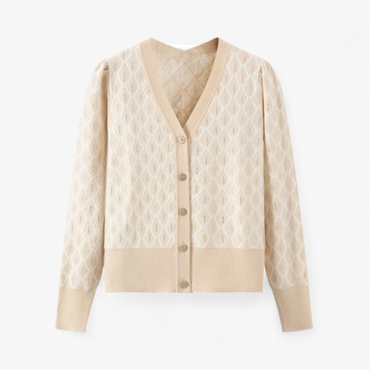 Alora | Kvinder-pailletcardigan: åndbar elegance og afslappet stil - Beige - Alora | Kvinder-pailletcardigan: åndbar elegance og afslappet stil - €25 - {{ product_tags }