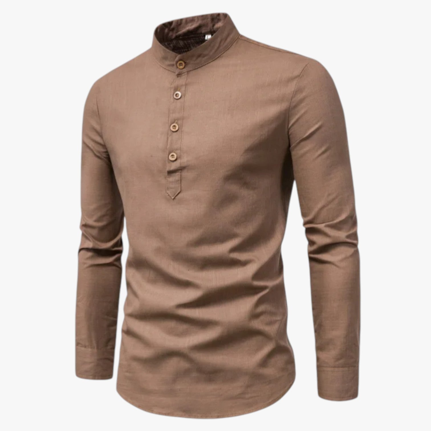 Railey | Herrebluse i bomuld og hør - Forårsfryd med afslappet stil - Kaffe - Railey | Herrebluse i bomuld og hør - Forårsfryd med afslappet stil - €25 - {{ product_tags }