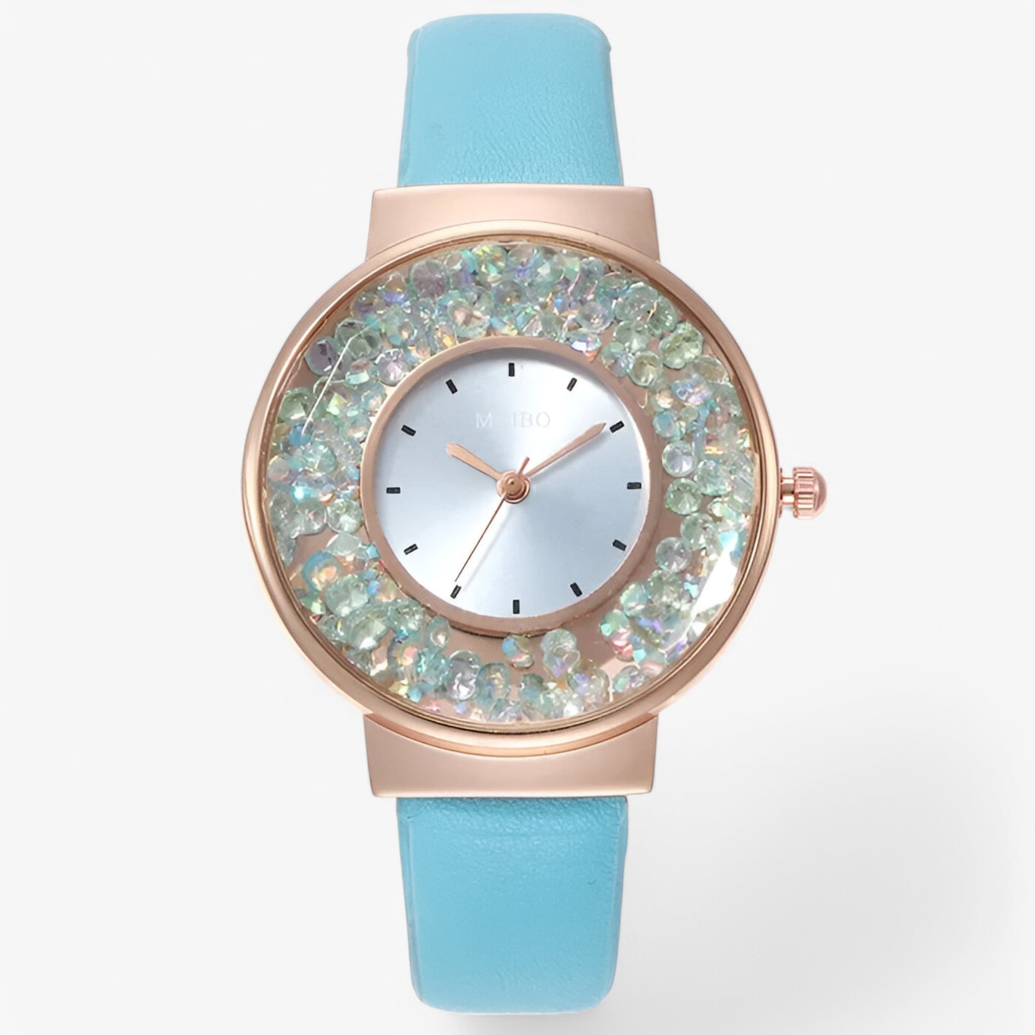 Edith | Dameur med læderrem i armbåndsstil og quartz urværk - Himmelblå - watches - {{ product_tags }