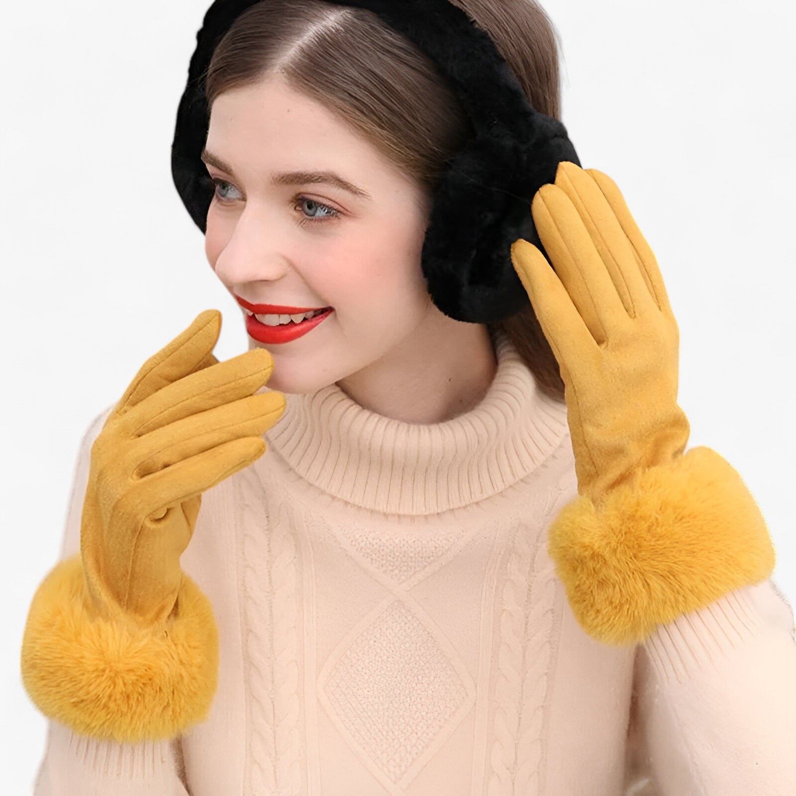 Helena | Varme Suede Touchscreen Handsker med imiteret pels - - winter - {{ product_tags }