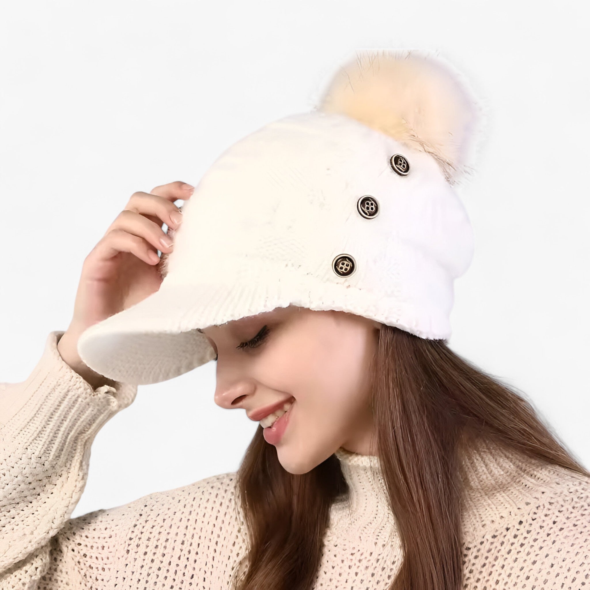 Emma | Varm Beanie med Klap – Stilfuld, Blød og Komfortabel - HVID Én størrelse KINA - winter - {{ product_tags }