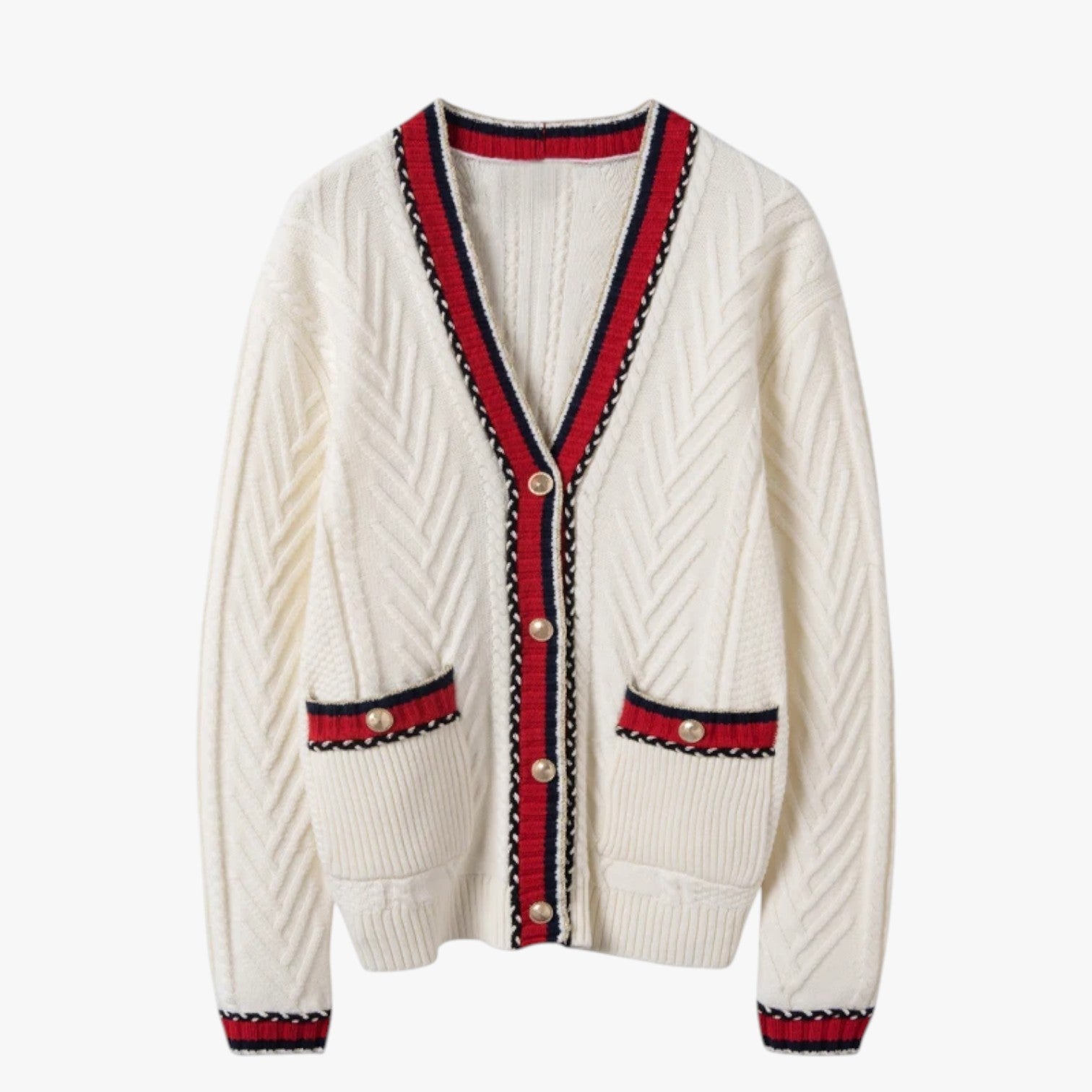 Grace | Dametøjmønstret cardigan med V-udskæring, blød, oversized og elegant - Hvid - Grace | Dametøjmønstret cardigan med V-udskæring, blød, oversized og elegant - €25 - {{ product_tags }