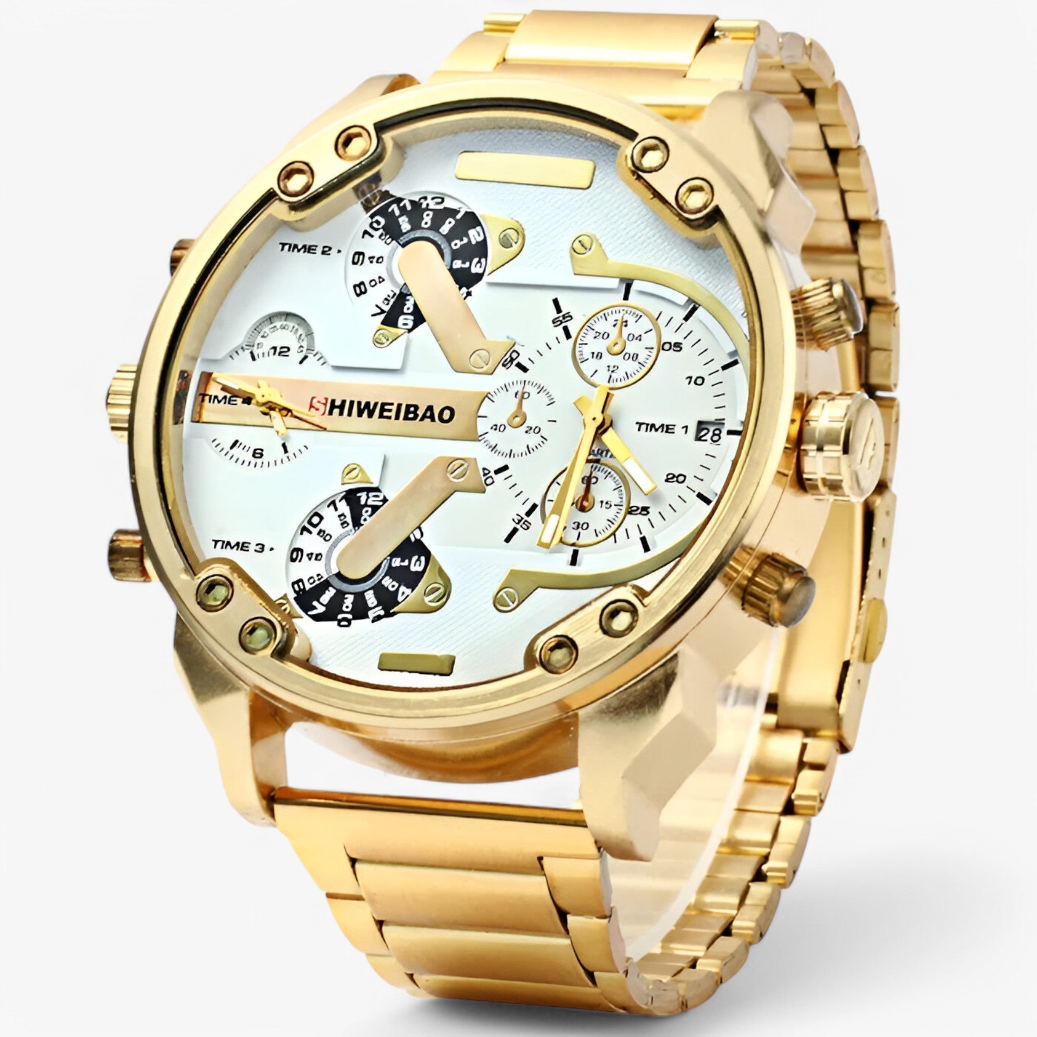 Leonidas | Luksusur lavet af guldfarvet stål med dobbelt tidszone - - watches - {{ product_tags }