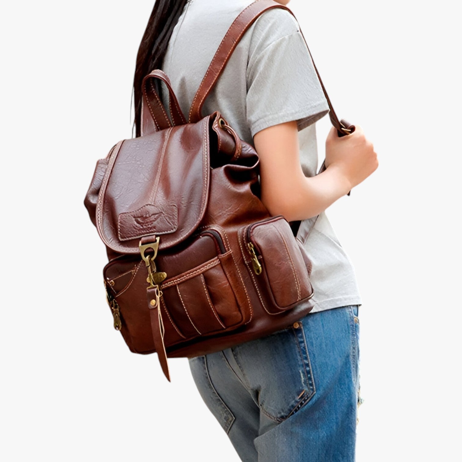 Brielle | Vintage rummelig skole rygsæk i sort PU-læder - - bags - {{ product_tags }