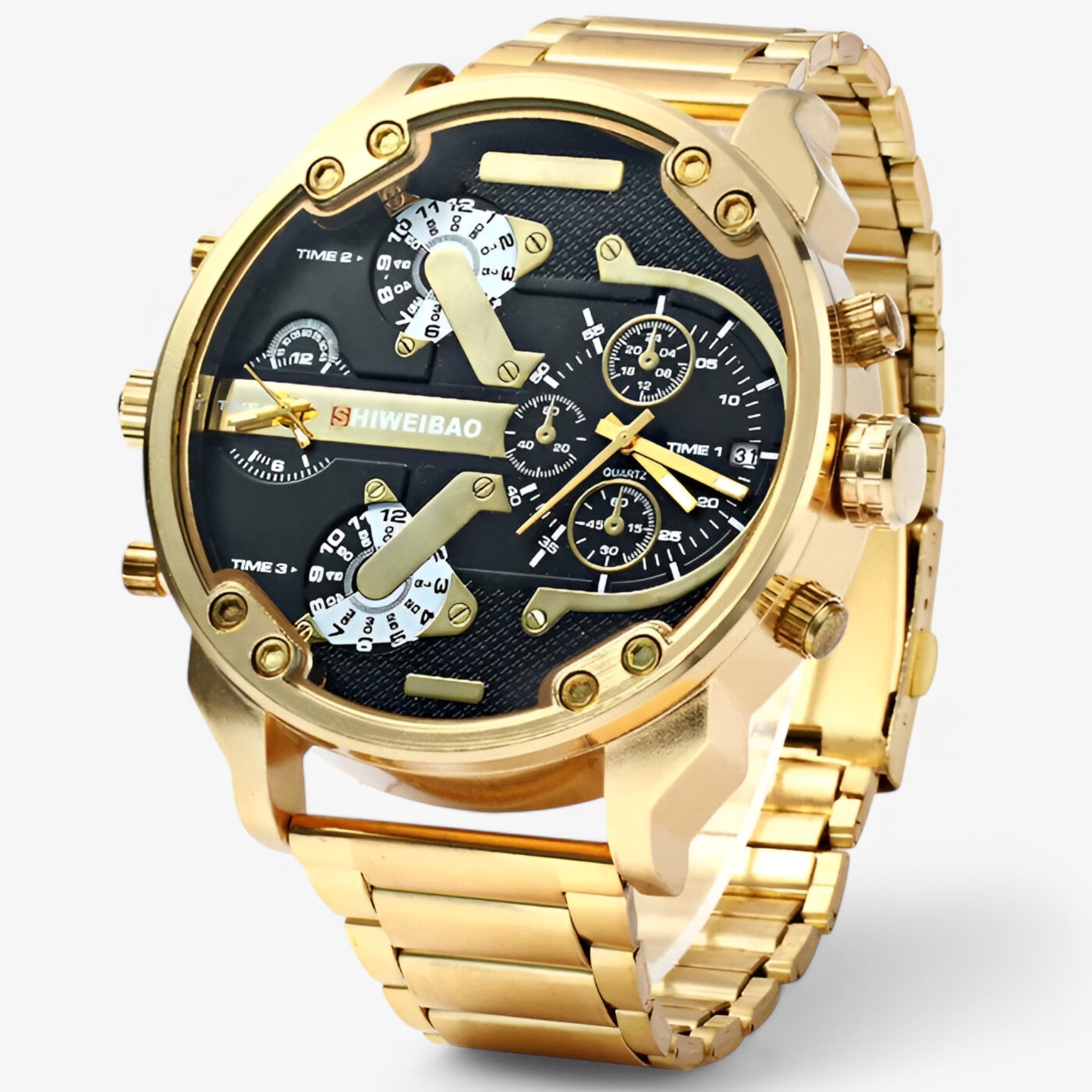 Leonidas | Luksusur lavet af guldfarvet stål med dobbelt tidszone - - watches - {{ product_tags }