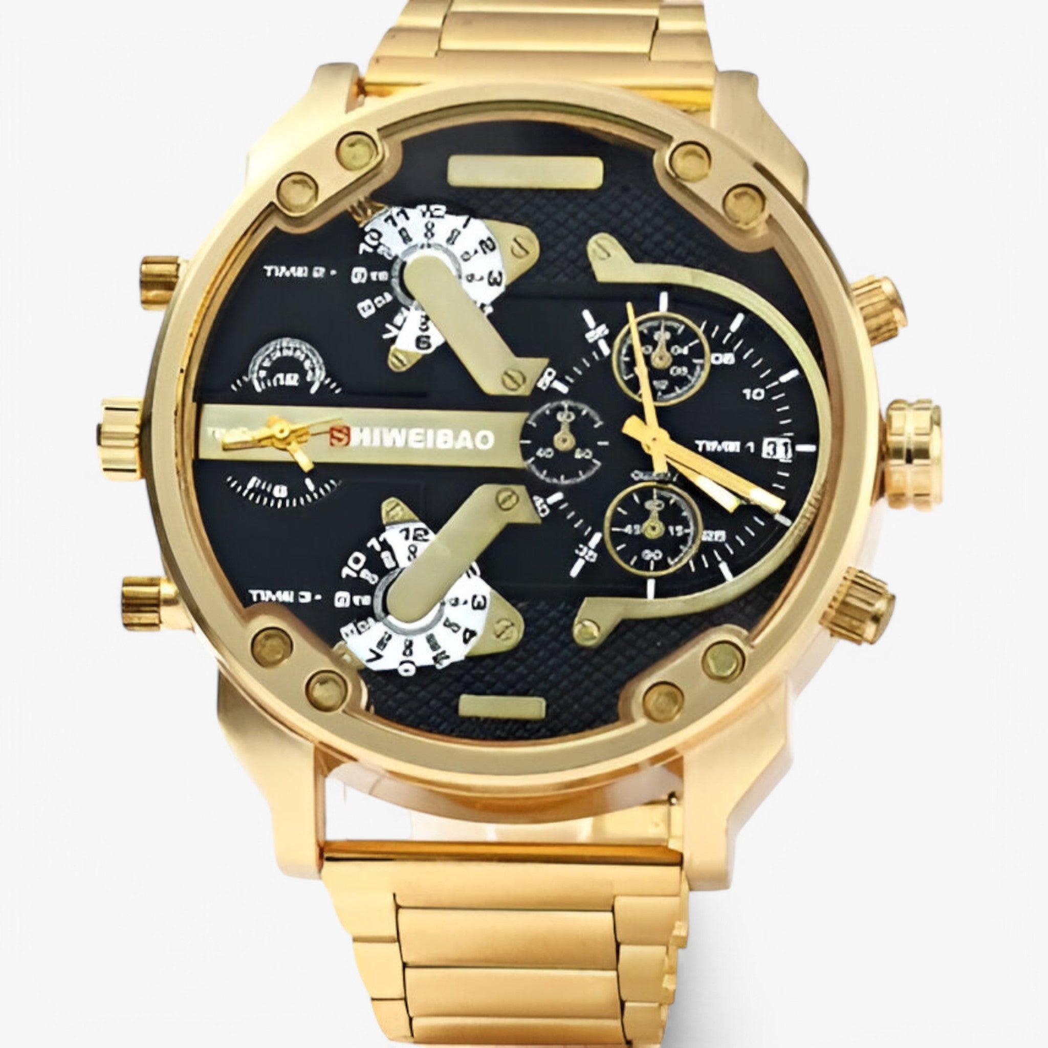 Leonidas | Luksusur lavet af guldfarvet stål med dobbelt tidszone - sort - watches - {{ product_tags }