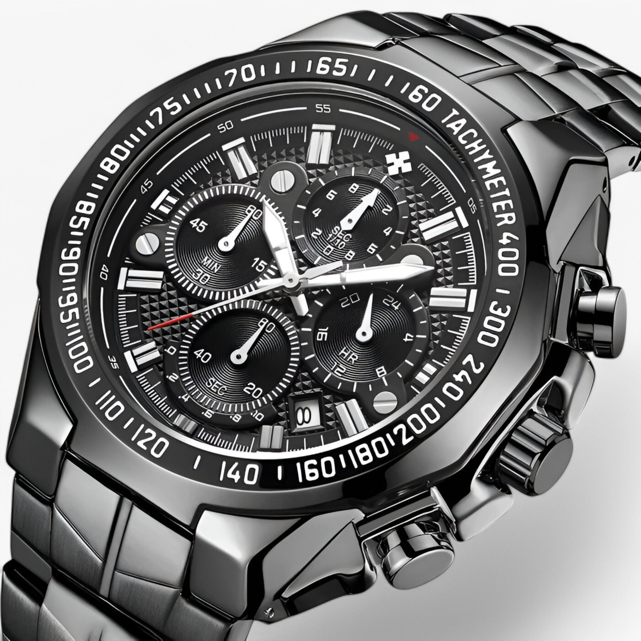Adrian | Luksus sort stål sportsur - - watches - {{ product_tags }