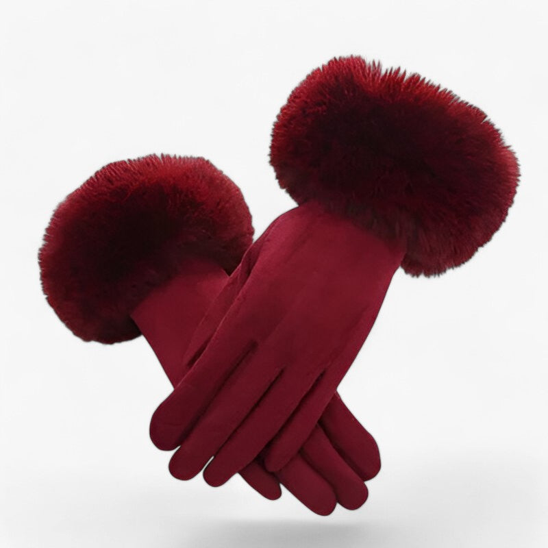 Helena | Varme Suede Touchscreen Handsker med imiteret pels - Bordeaux Én størrelse - winter - {{ product_tags }