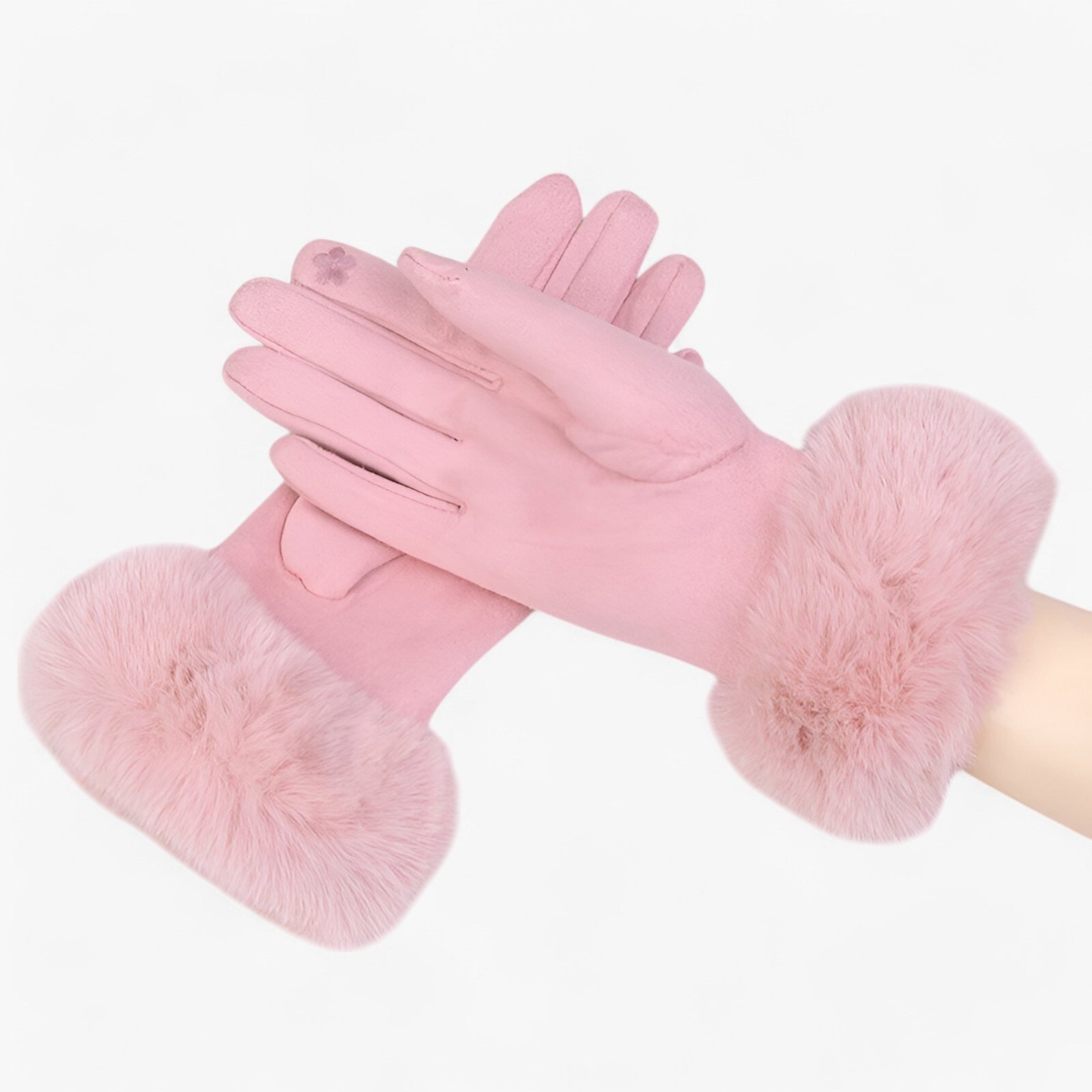 Helena | Varme Suede Touchscreen Handsker med imiteret pels - Rosa Én størrelse - winter - {{ product_tags }