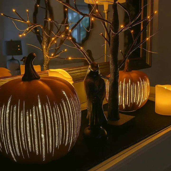 Blinkende LED Græskarlampe med Timer - Halloween Dekoration