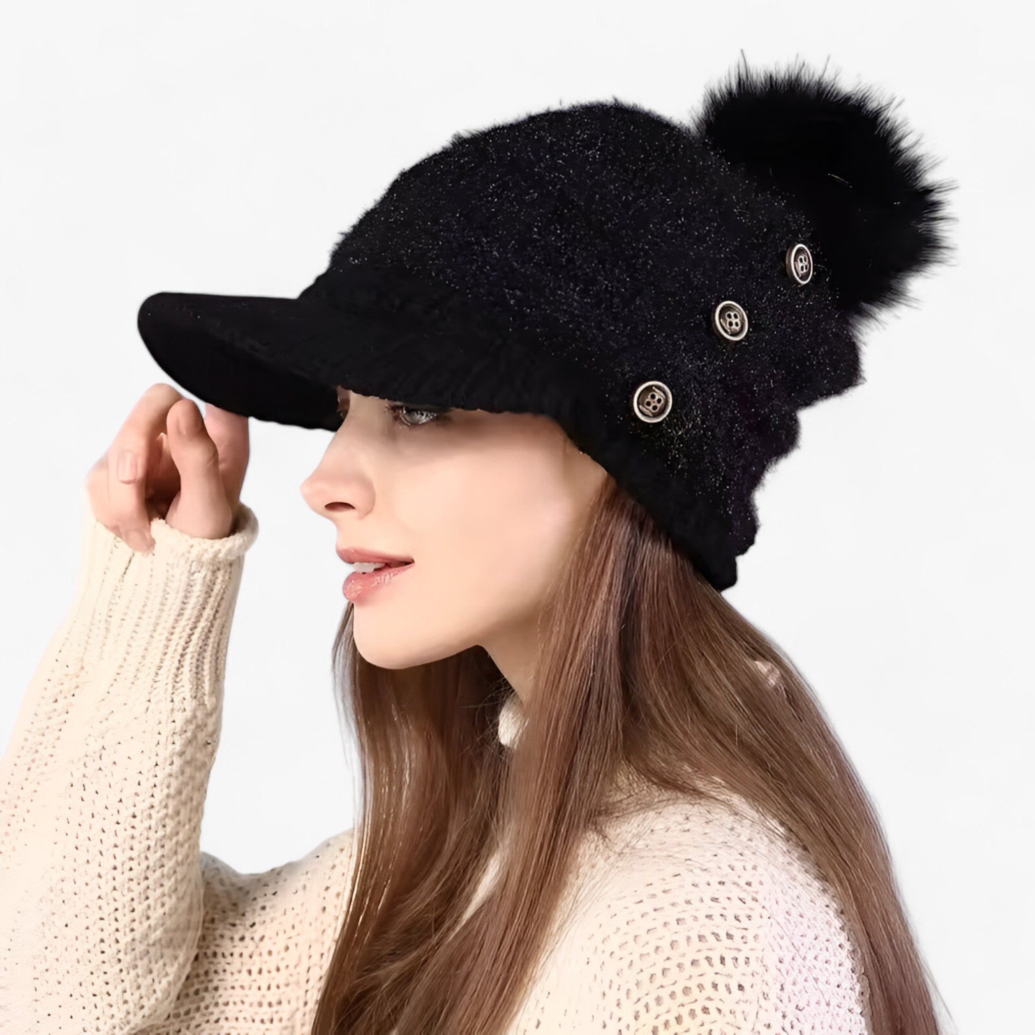 Emma | Varm Beanie med Klap – Stilfuld, Blød og Komfortabel - Sort Én størrelse KINA - winter - {{ product_tags }