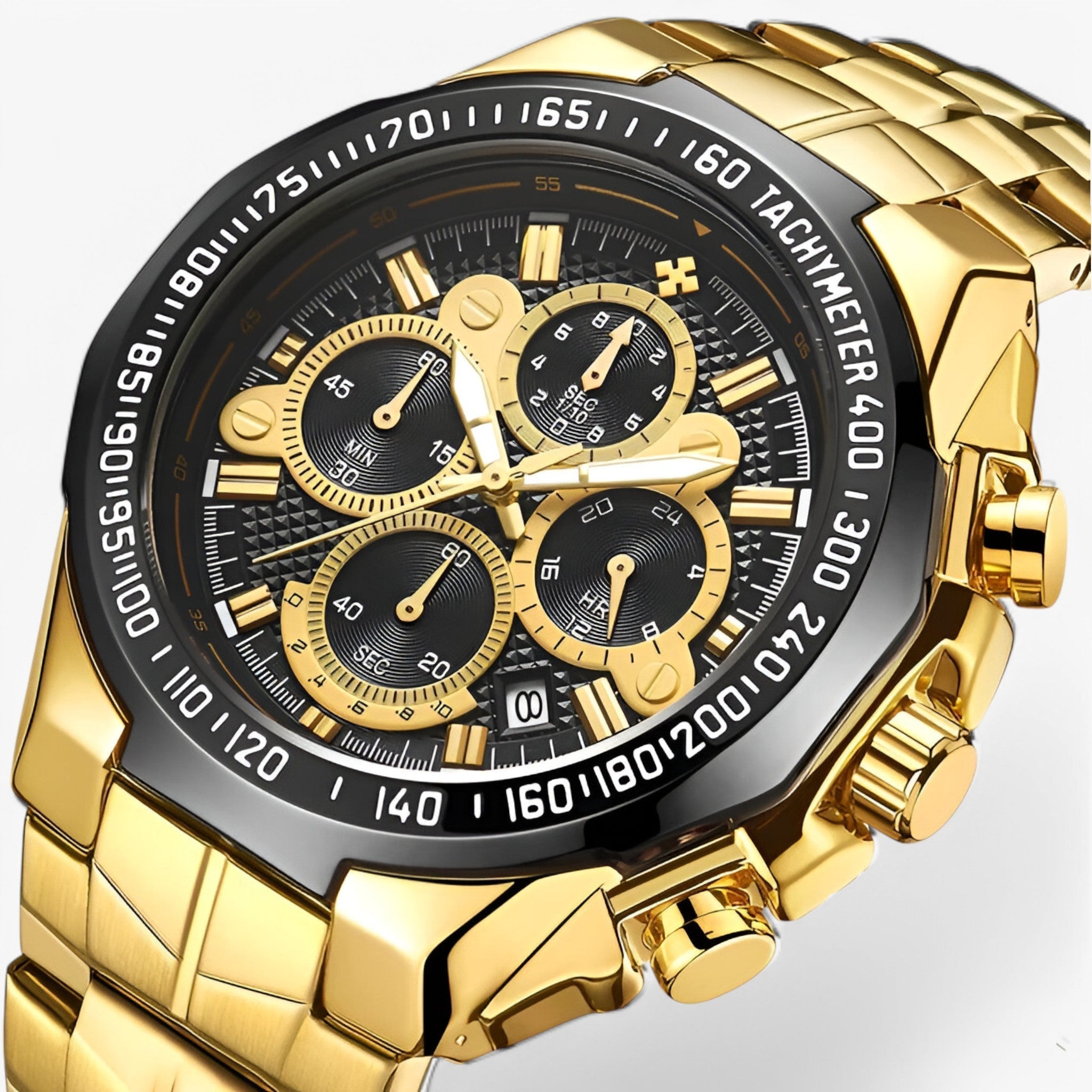 Adrian | Luksus sort stål sportsur - sort guld - watches - {{ product_tags }