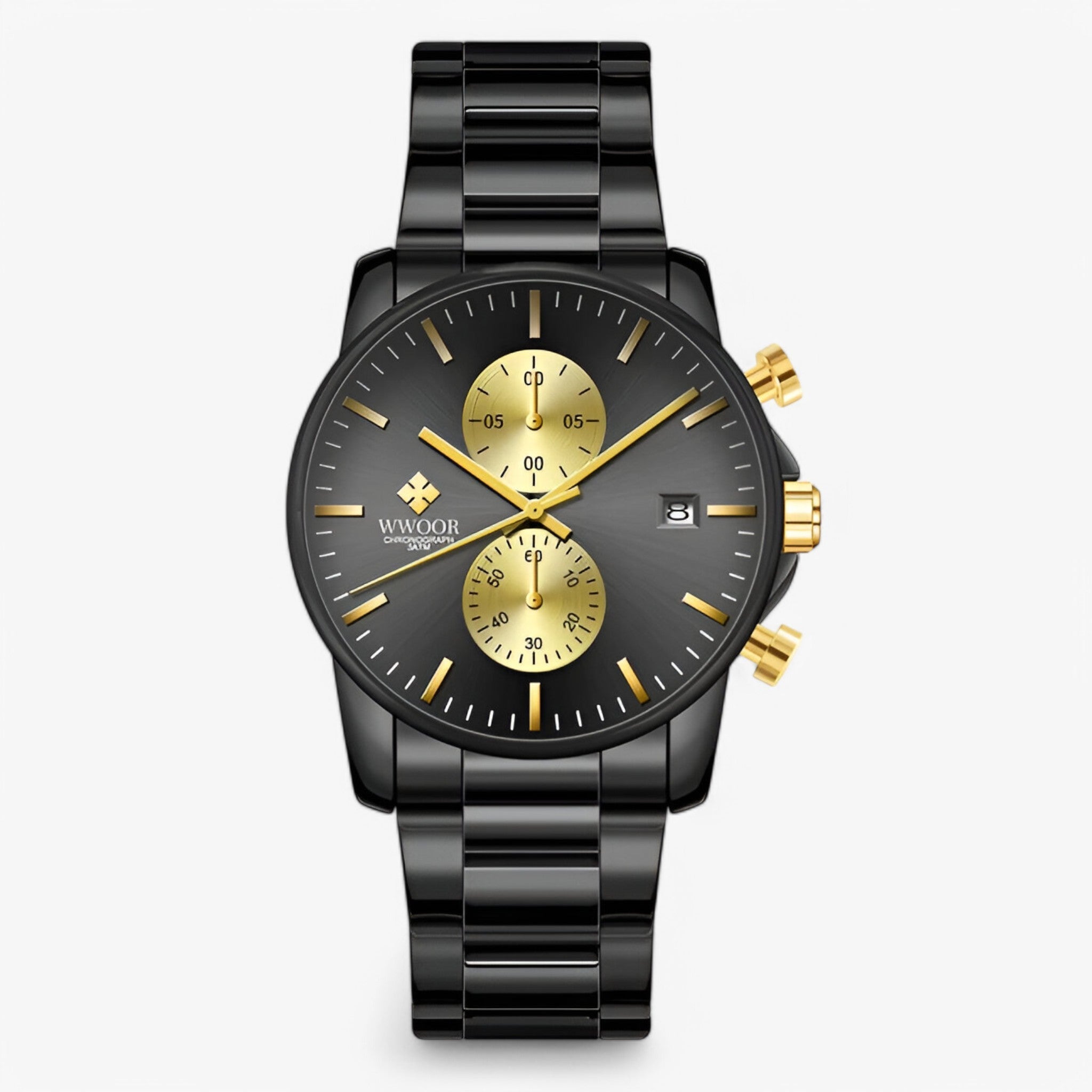Nico | Luksus Business Chronograph Ur - Sort guld - watches - {{ product_tags }
