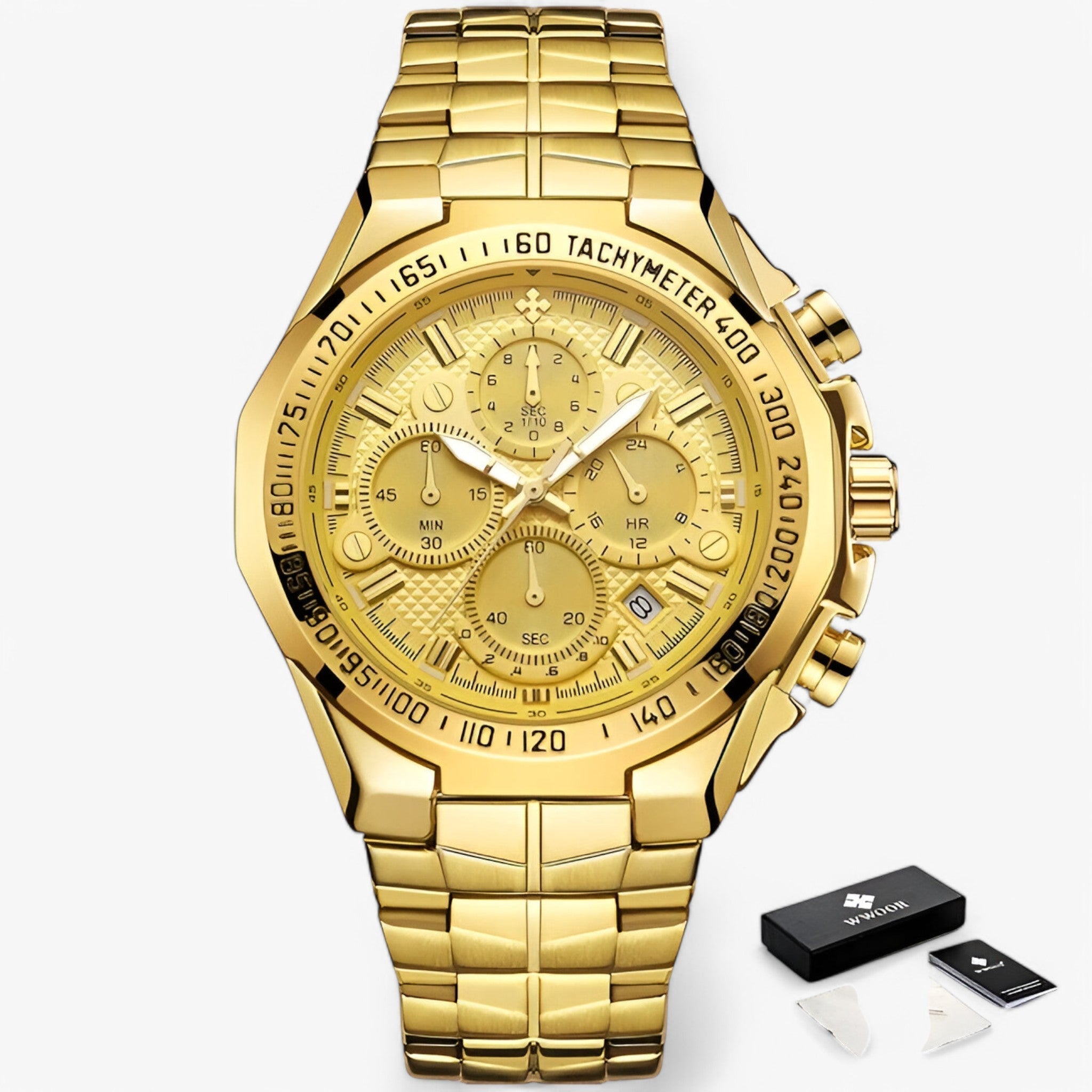 Lucien | Militært kronografur lavet af stål - guld guld med æske - watches - {{ product_tags }