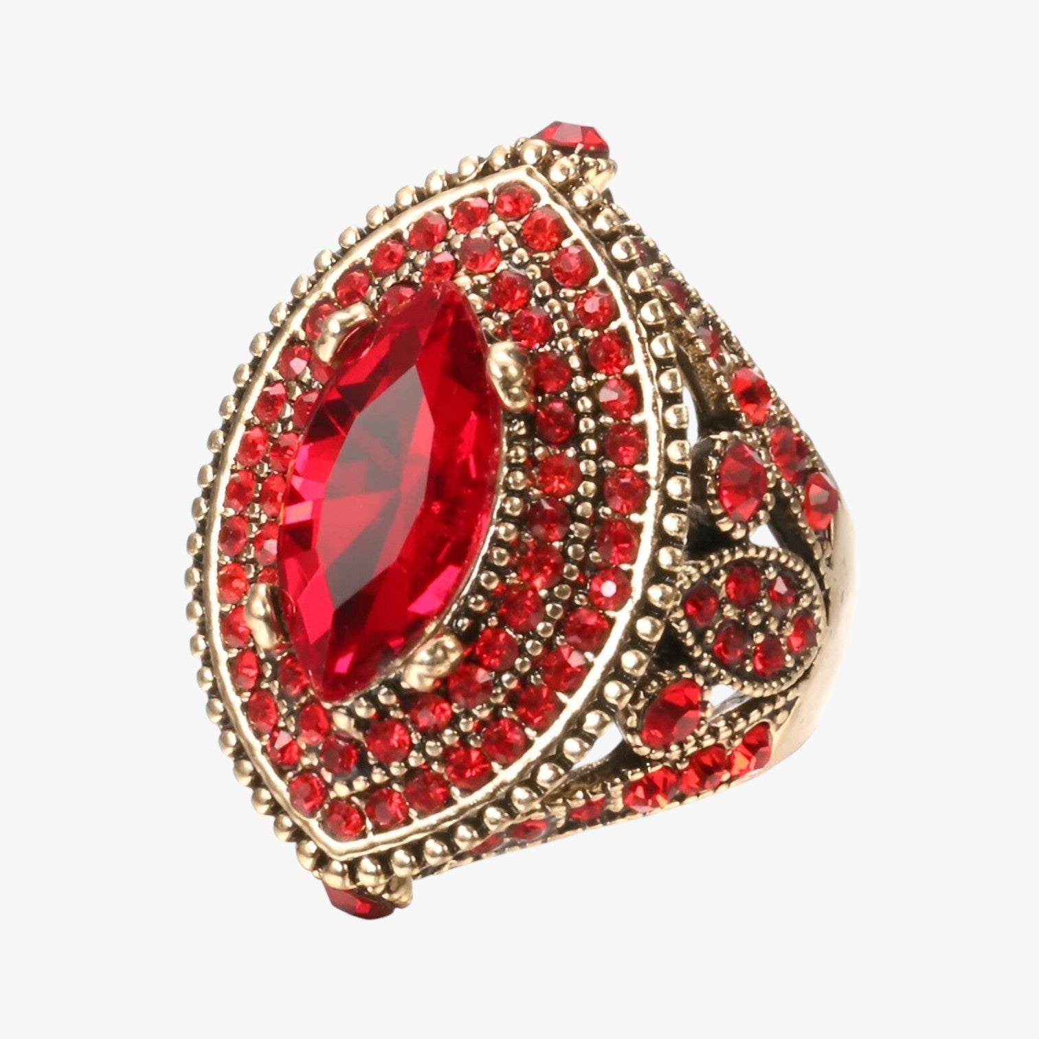 Lia | Boho vintage ring med sort krystal - Rød - other - {{ product_tags }