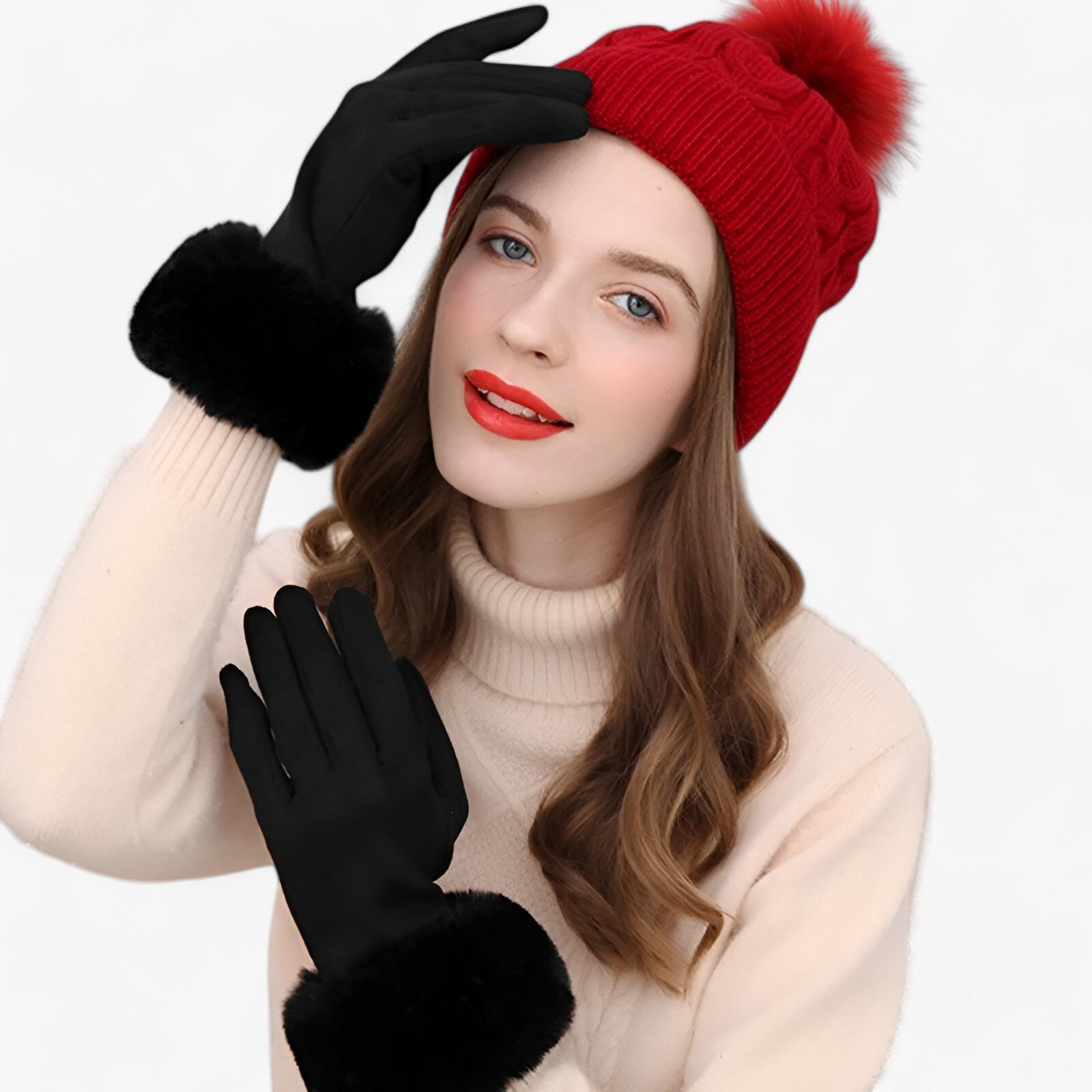 Helena | Varme Suede Touchscreen Handsker med imiteret pels - - winter - {{ product_tags }
