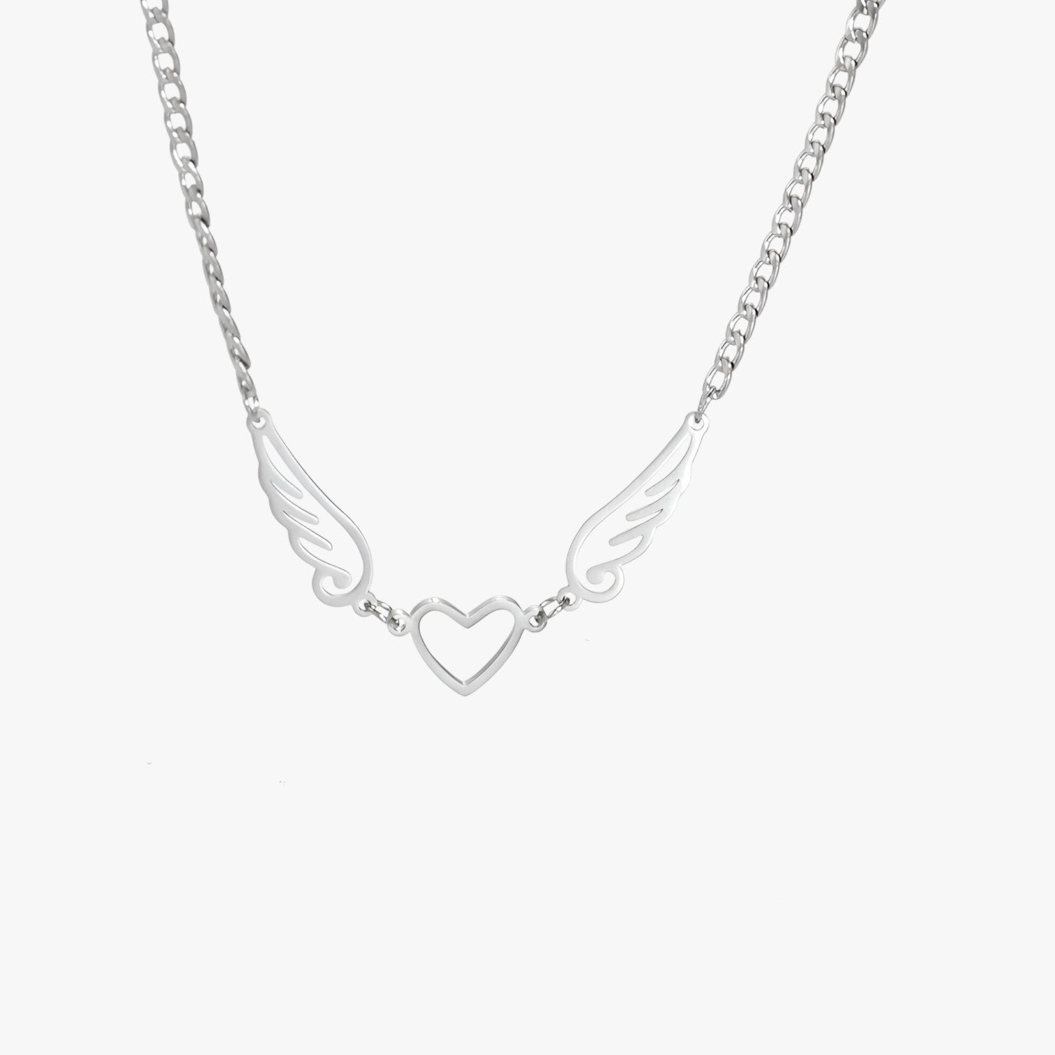 Sherry | Skyrim rustfrit stål hjerte- og englevinge halskæde - Sølv 35-40 cm - other - {{ product_tags }