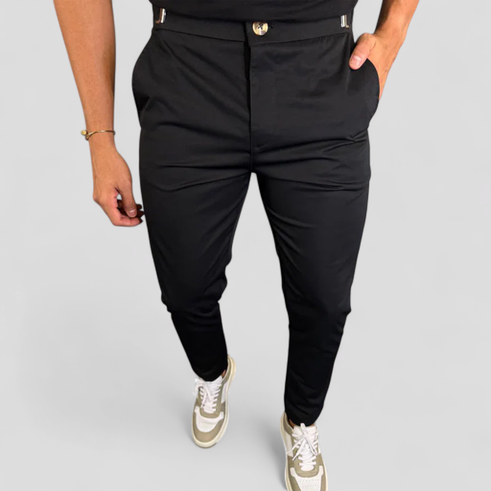 Piero | Herre Slim Fit Bukser med Elastisk Talje - Sort - Bukser - {{ product_tags }