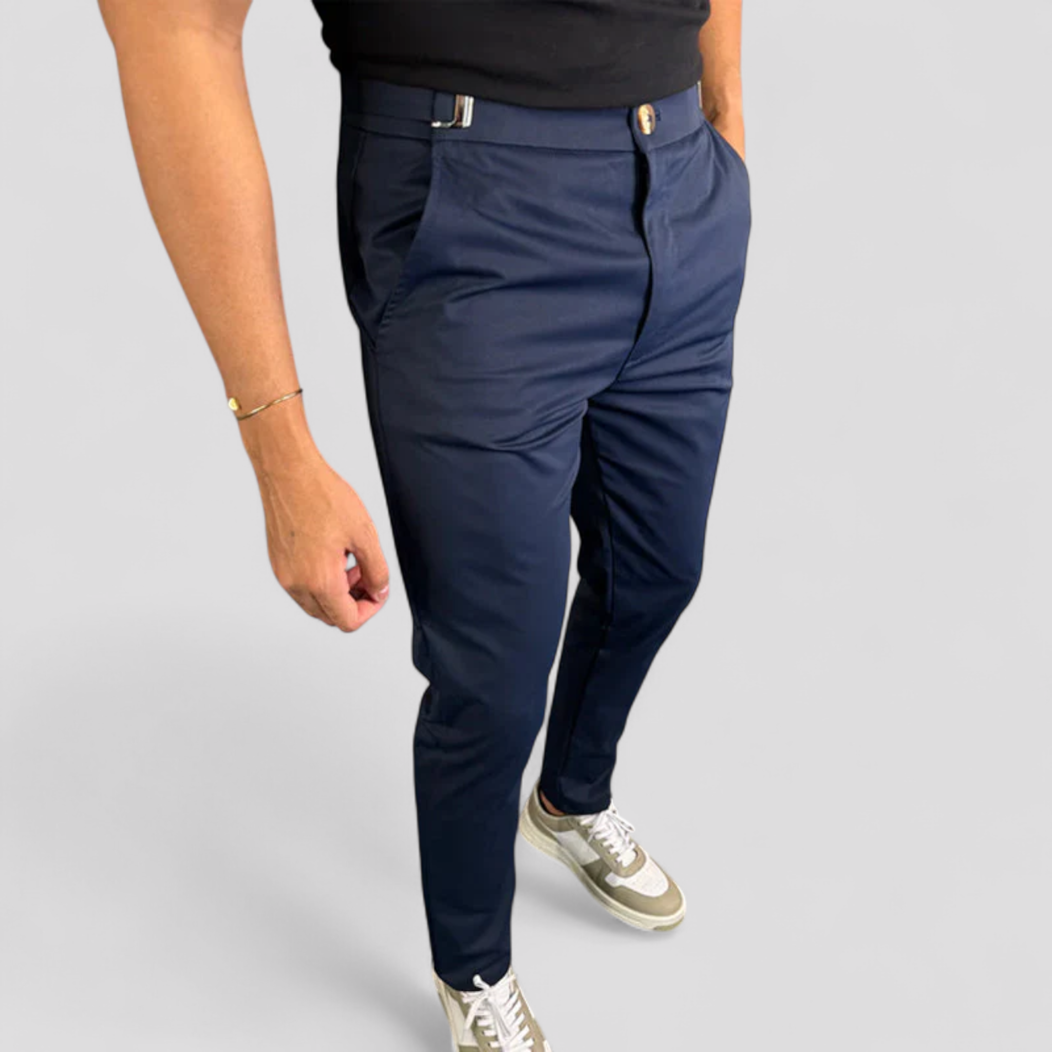 Piero | Herre Slim Fit Bukser med Elastisk Talje - Mørkeblå - Bukser - {{ product_tags }