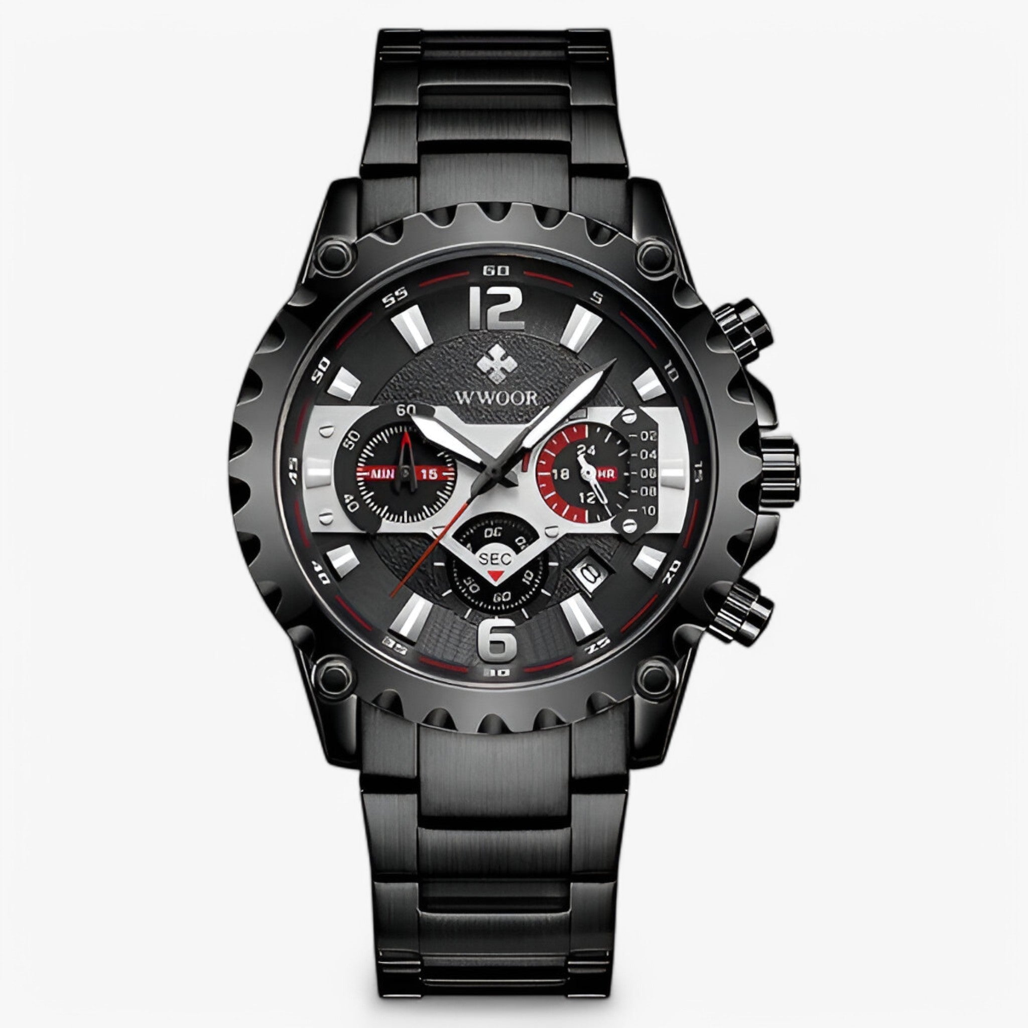 Cleo | Luksus chronograafhorloge van roestvrij staal - sort sort - watches - {{ product_tags }
