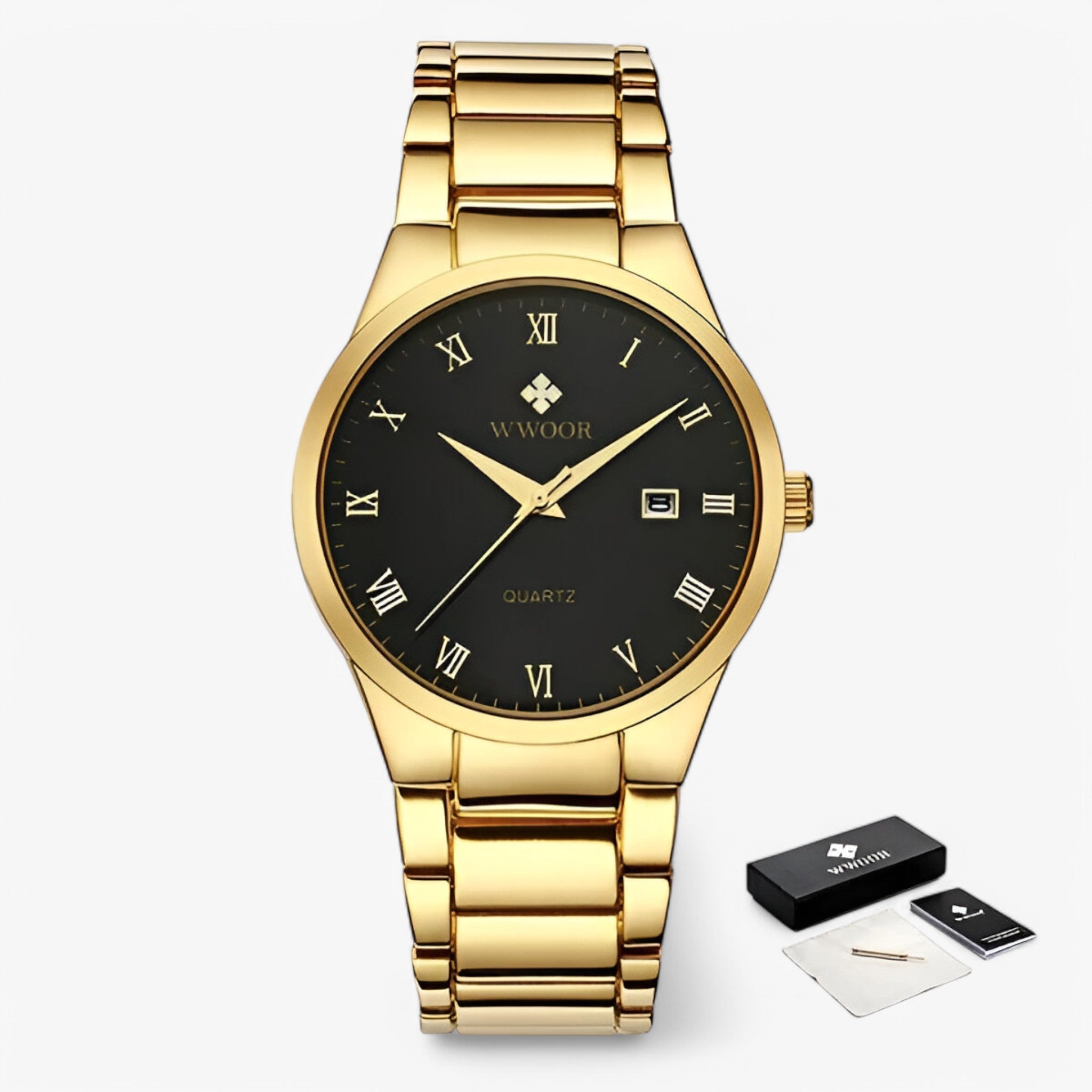 Victor | Elegant quartz ur - Sort guld med æske - watches - {{ product_tags }