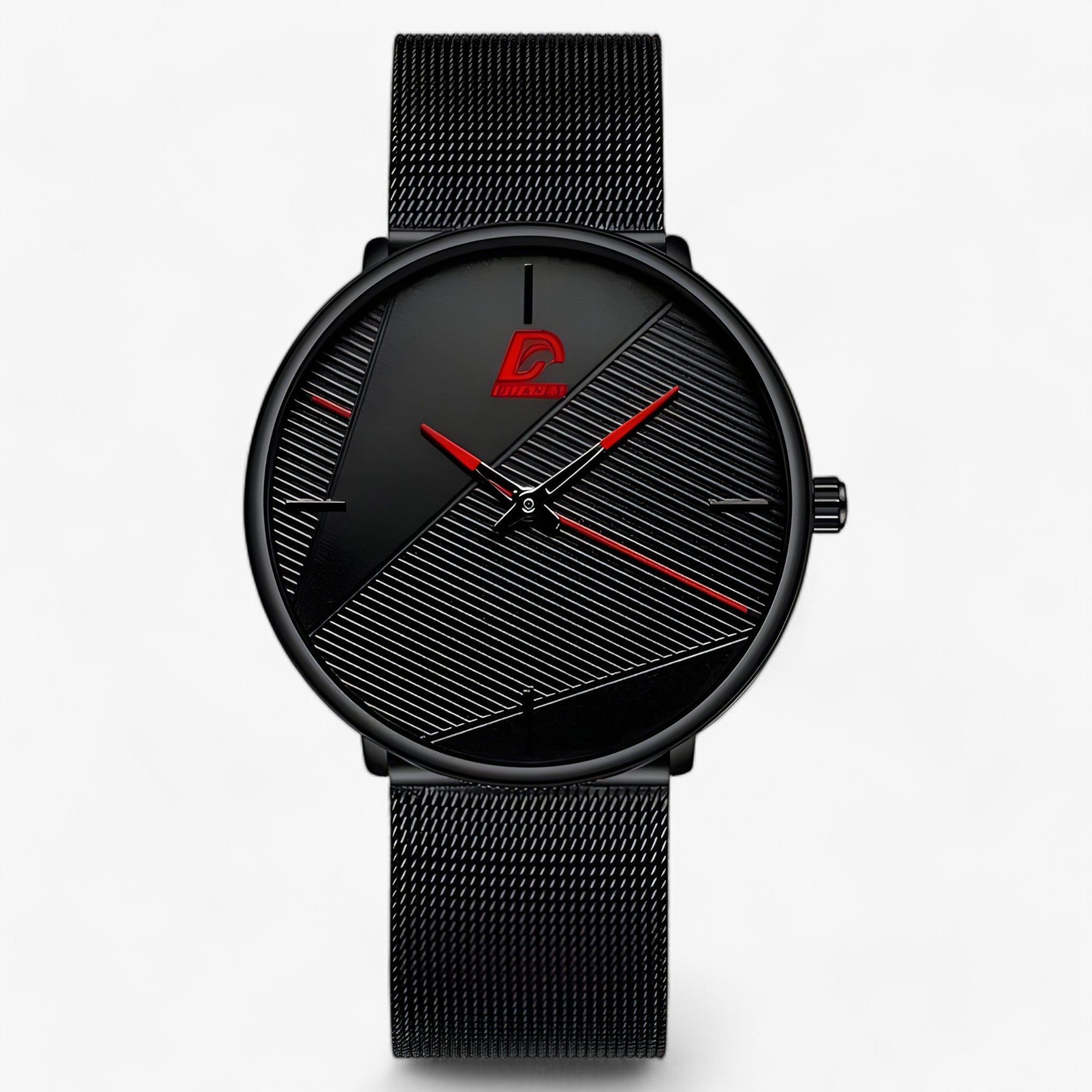 Baptiste | Ultra-tynd Kvarts - Minimalistisk & Stilfuld - Mesh Sort Rød - watches - {{ product_tags }