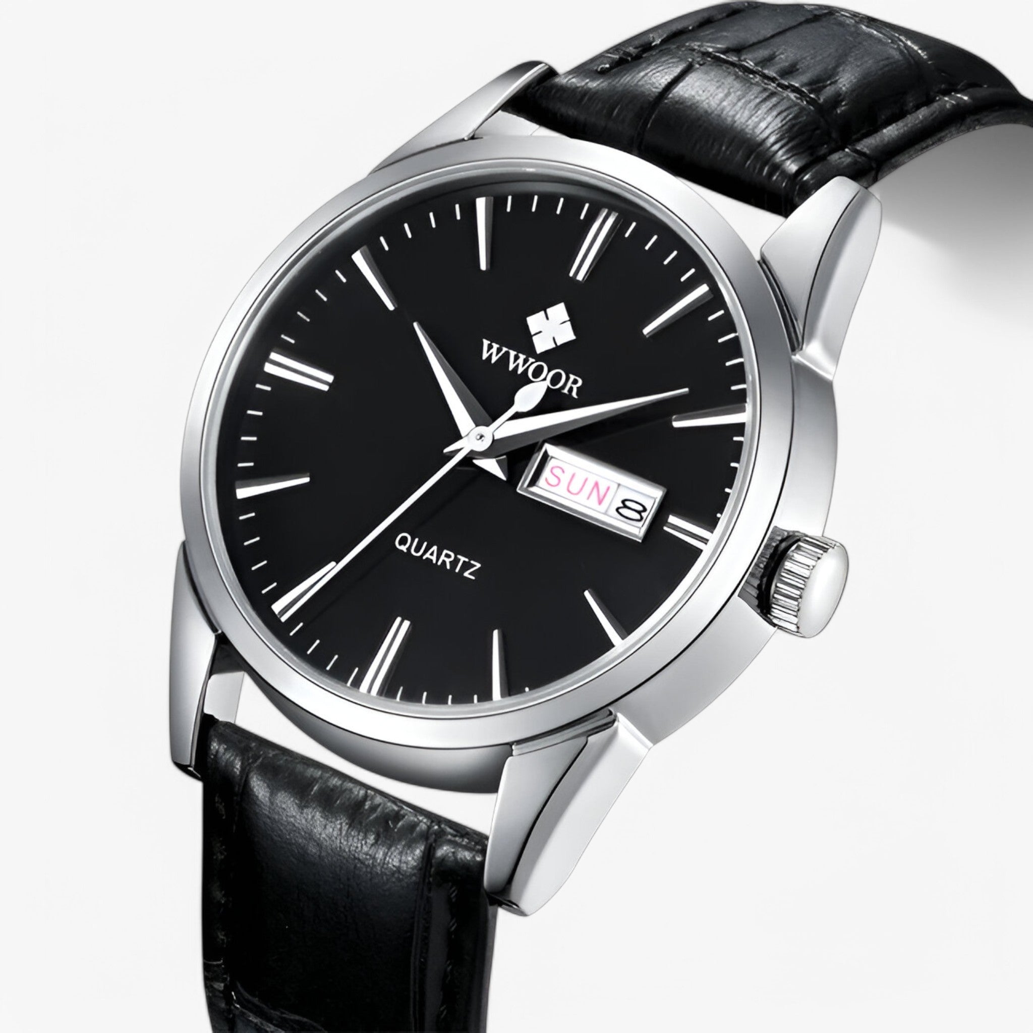 Renzo | Klassisk luksus læderur - sort sølv - watches - {{ product_tags }