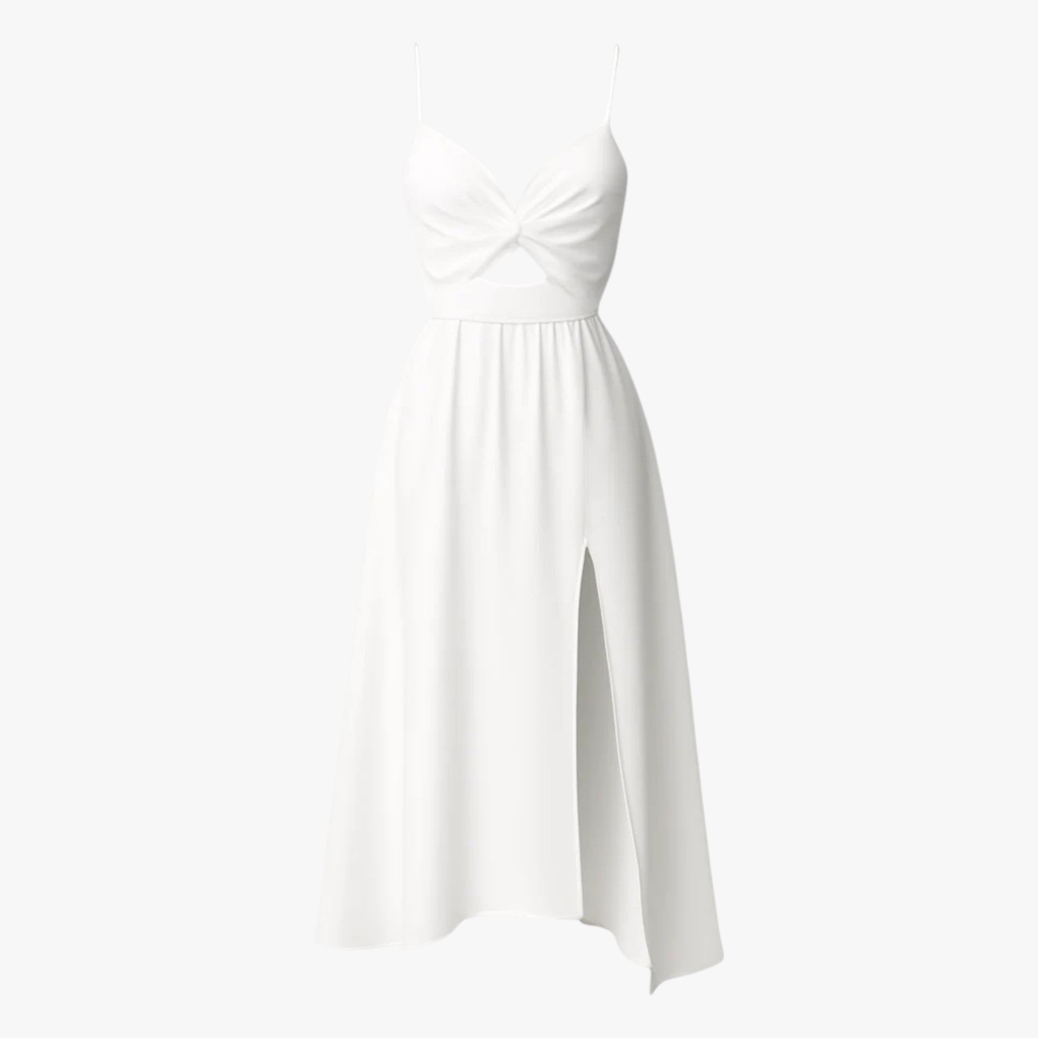 Rhea | Kvindernes Elegante Midi Kjole med Frontspalte - Hvid - Kjoler - {{ product_tags }
