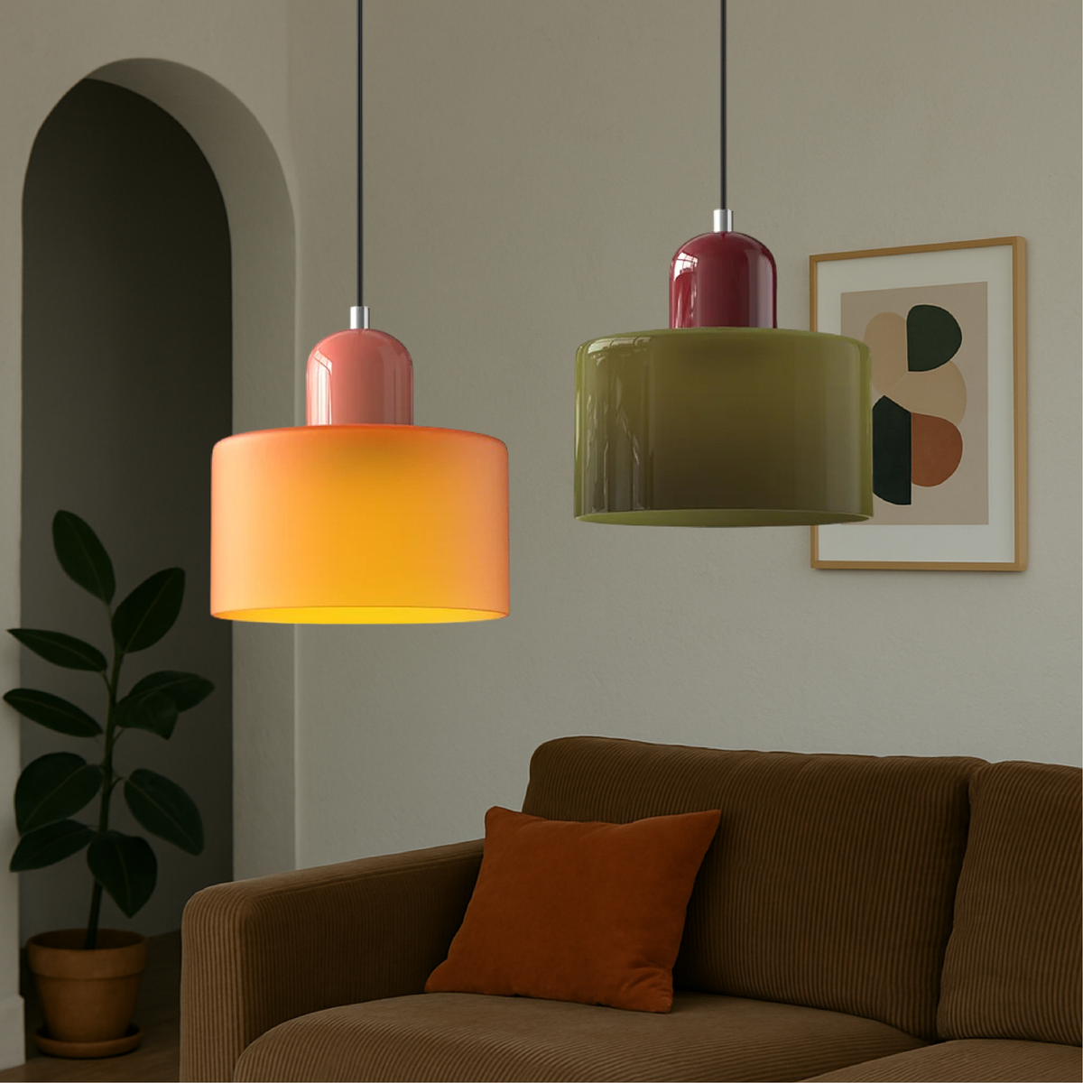 Farvet Glas Bauhaus Pendel – Retro Blikfang