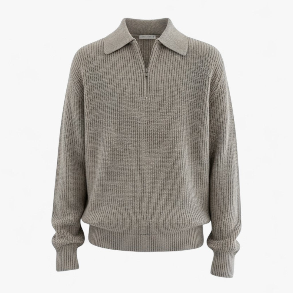 Ivan | Herre Striktrøje med Halv Lynlås - Kkaki - Herresweatre - {{ product_tags }