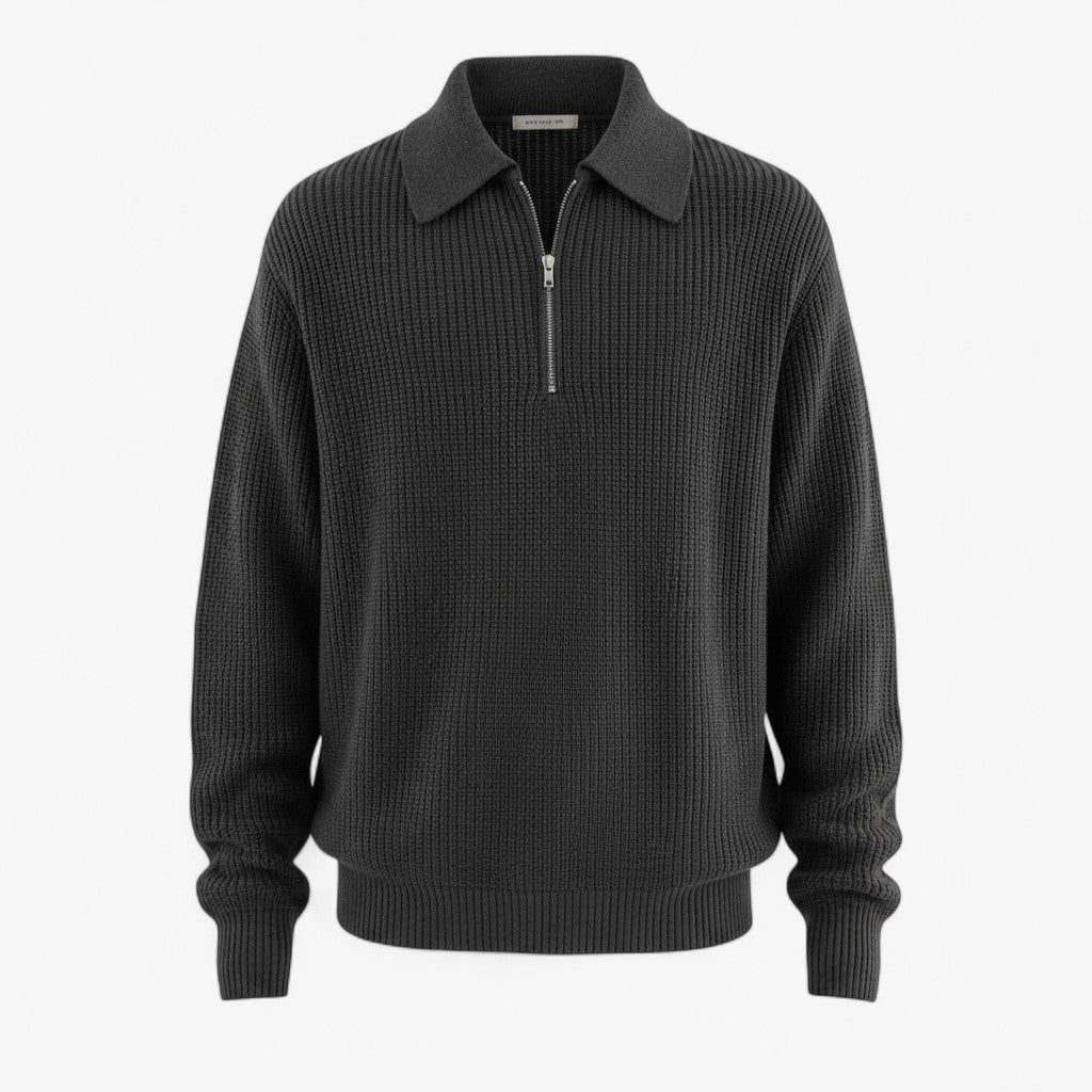 Ivan | Herre Striktrøje med Halv Lynlås - Grå - Herresweatre - {{ product_tags }