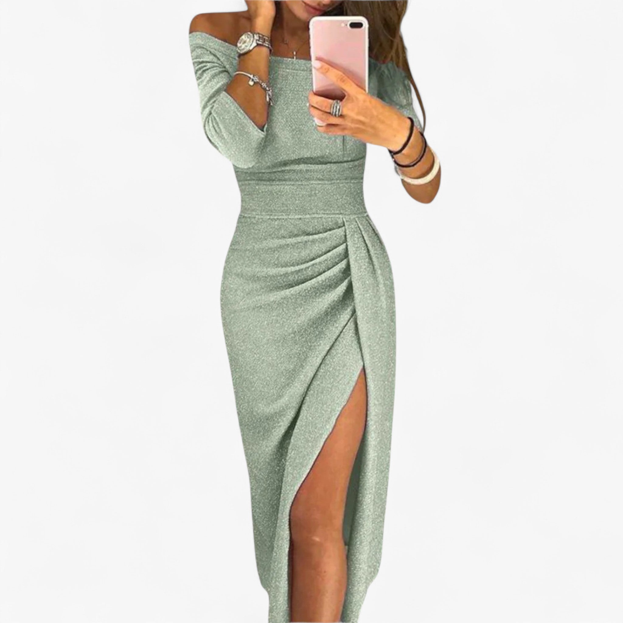 Alwinna - Elegant kjole med bare skuldre - Grøn - women's fashion - {{ product_tags }