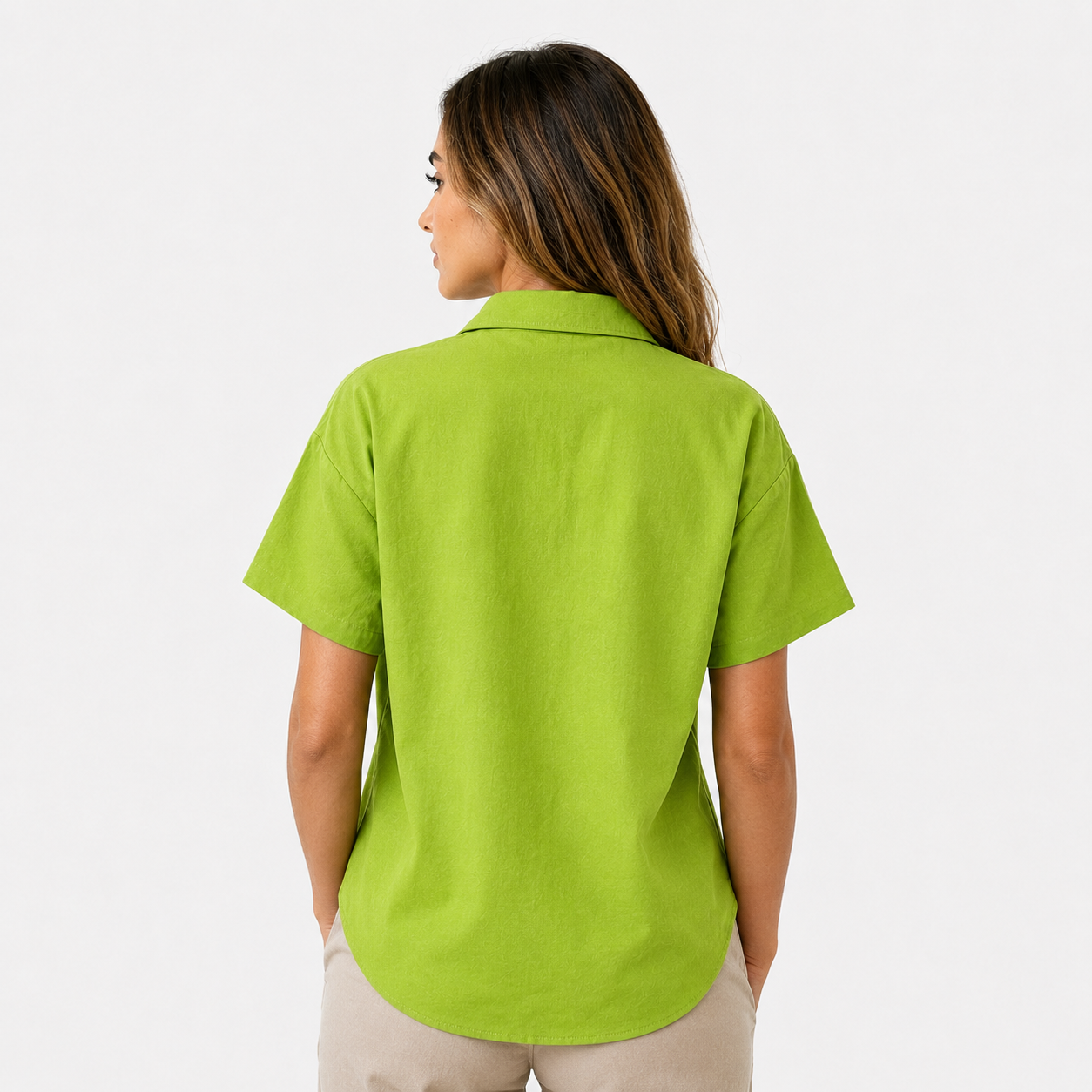 Short-Sleeved Cotton Blend Shirt Casual Fit with Collar Style