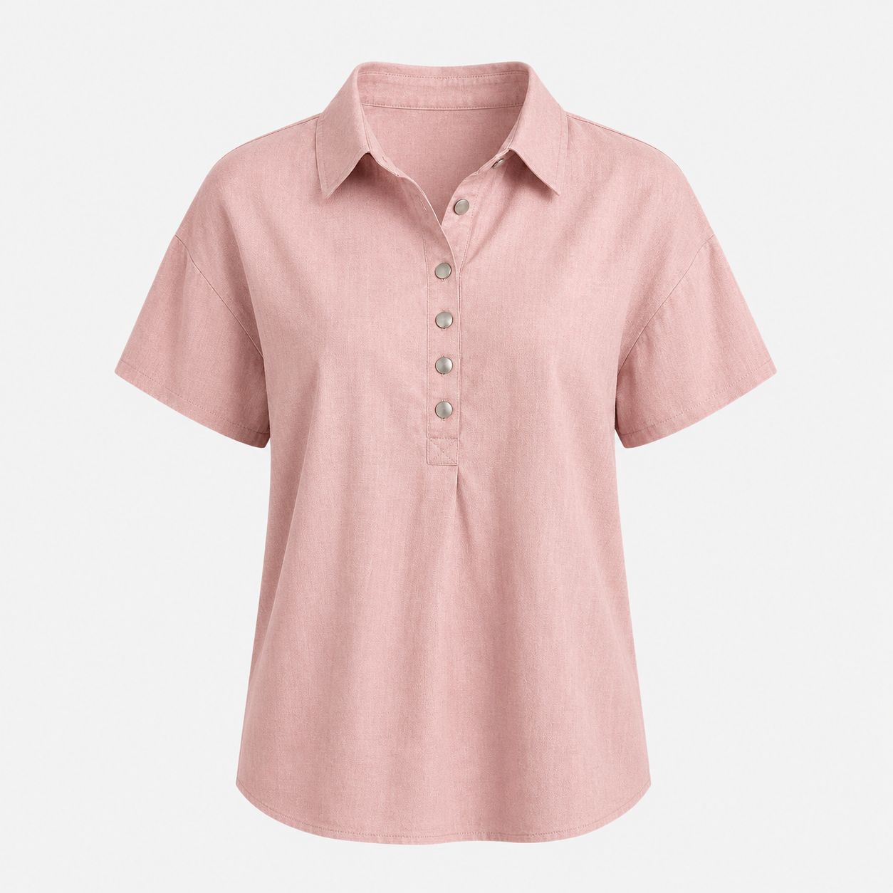 Short-Sleeved Cotton Blend Shirt Casual Fit with Collar Style