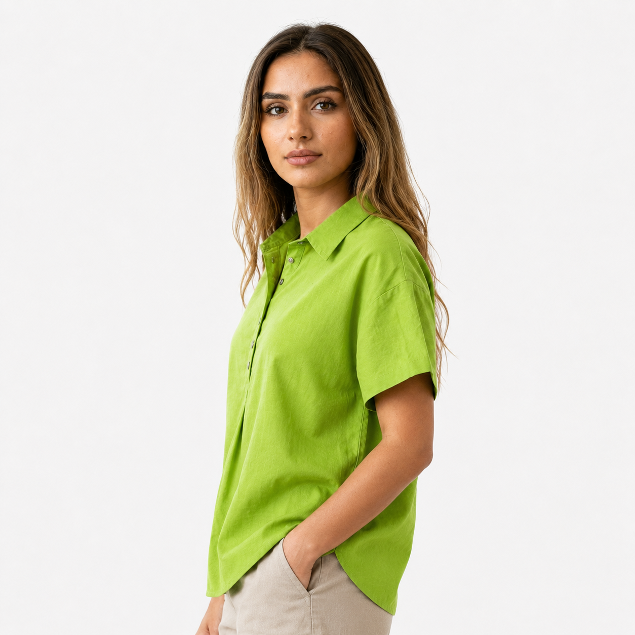 Short-Sleeved Cotton Blend Shirt Casual Fit with Collar Style
