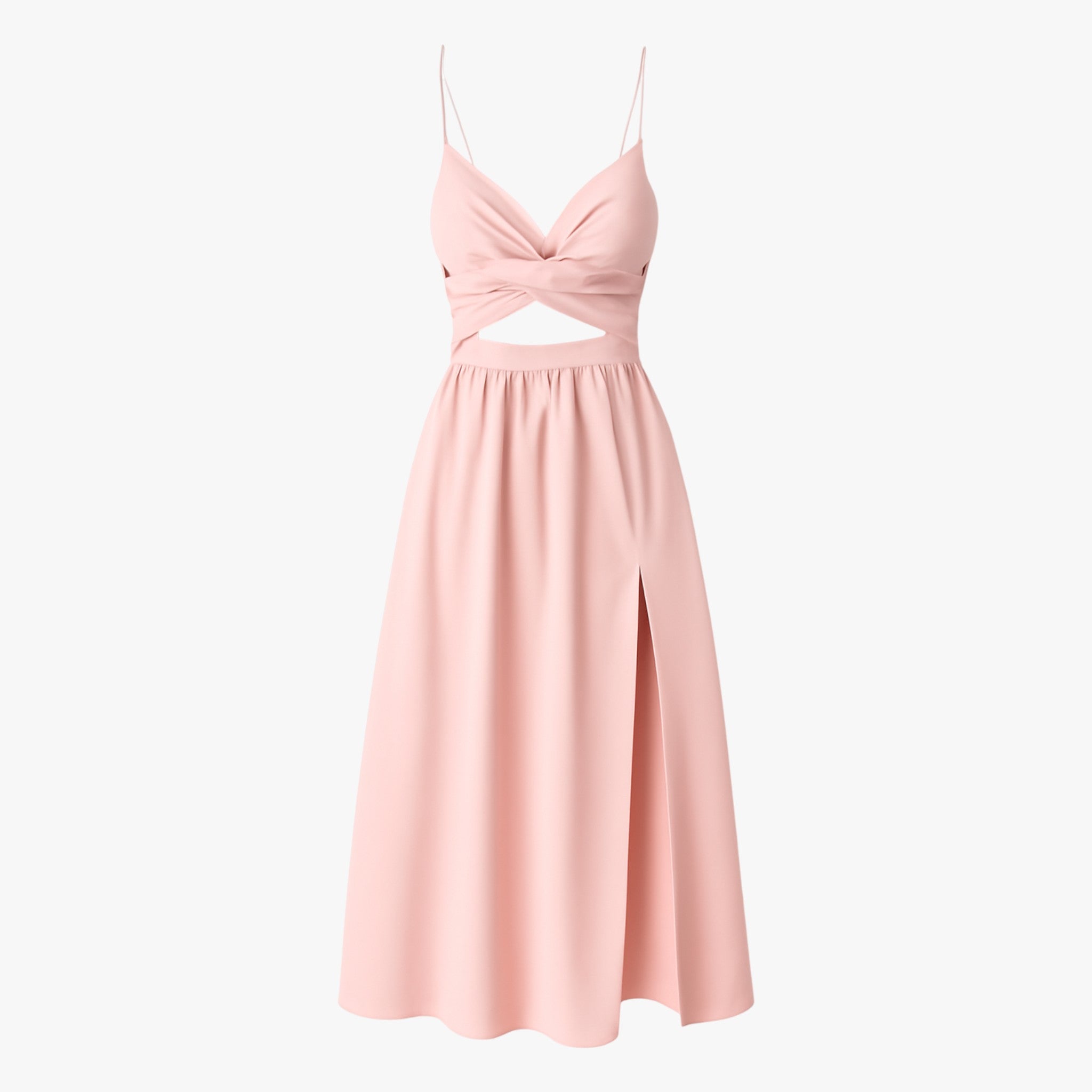 Rhea | Kvindernes Elegante Midi Kjole med Frontspalte - Rosé - Kjoler - {{ product_tags }
