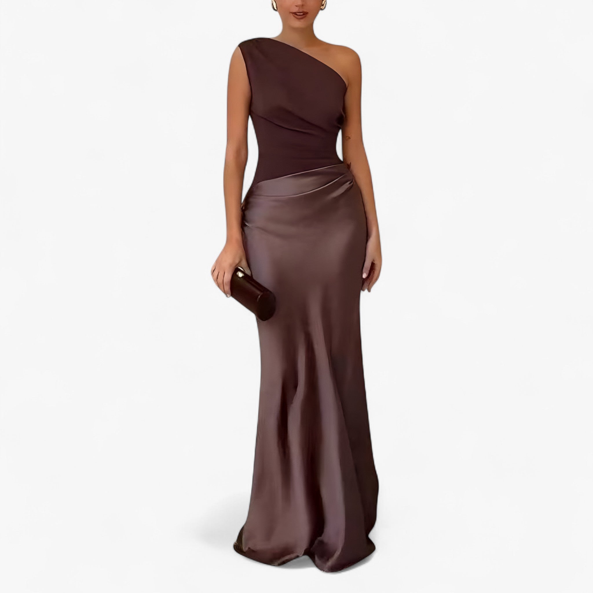 Lucie | Kvinders Asymmetrisk Maxi Kjole i Blødt Stof - Brun - Kvinders Kjoler - {{ product_tags }