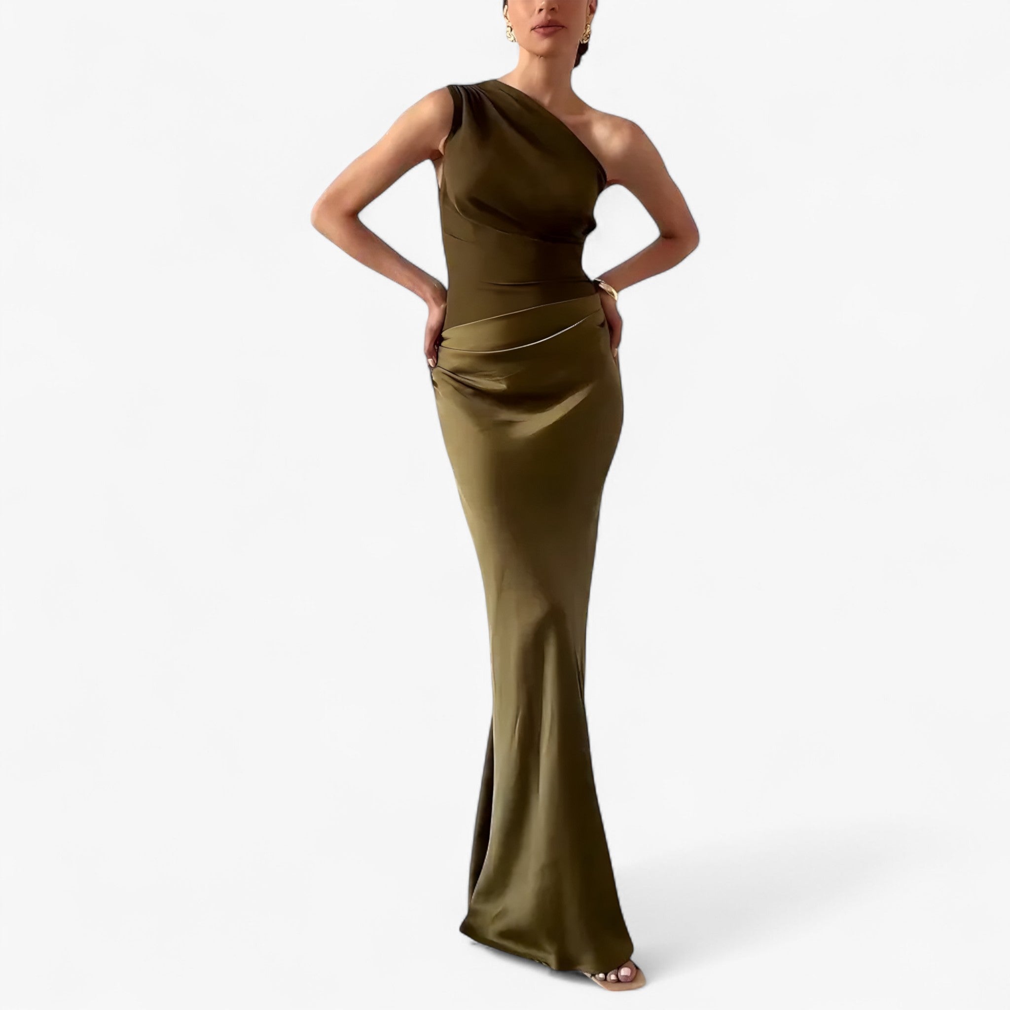 Lucie | Kvinders Asymmetrisk Maxi Kjole i Blødt Stof - Mørkegrøn - Kvinders Kjoler - {{ product_tags }