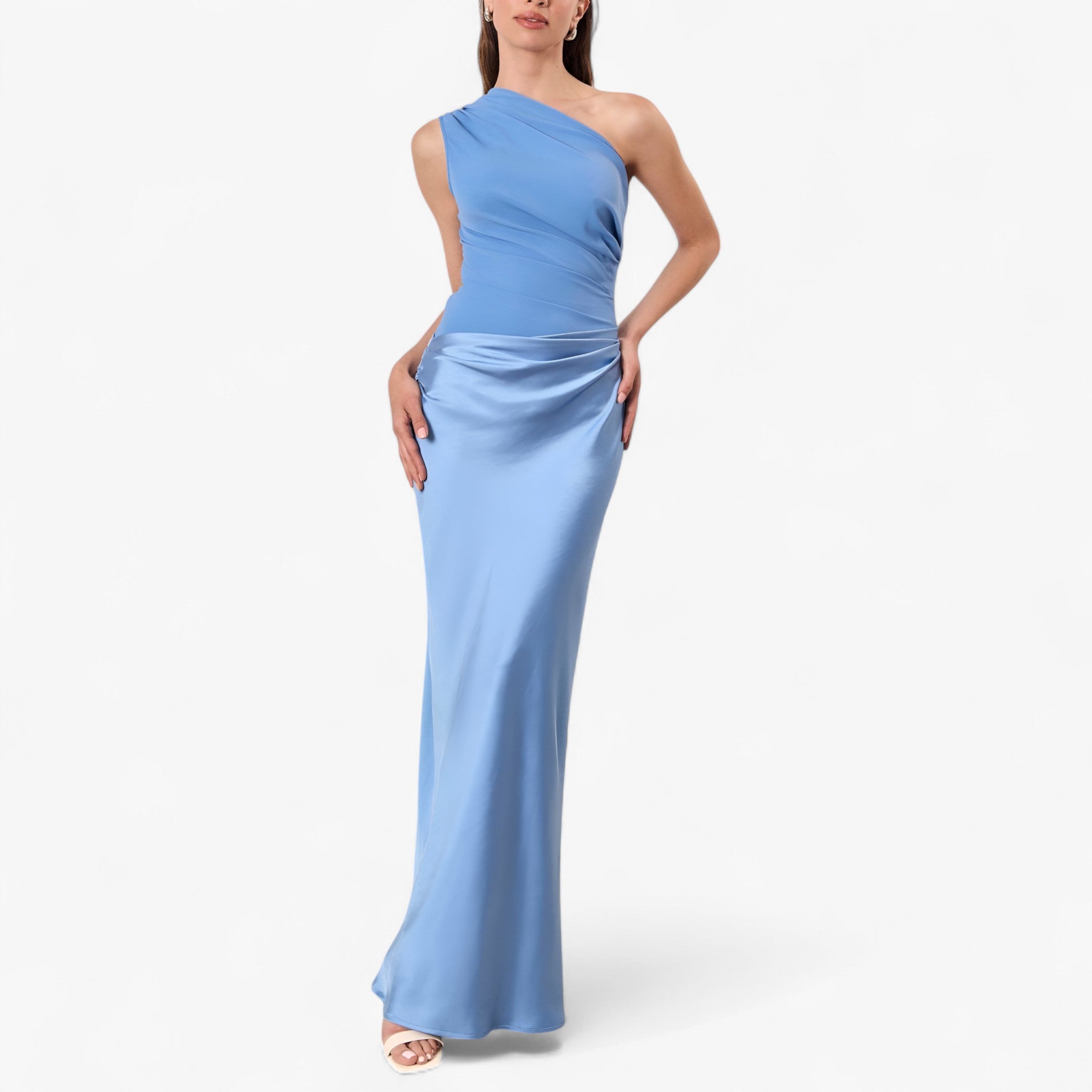 Lucie | Kvinders Asymmetrisk Maxi Kjole i Blødt Stof - Blå - Kvinders Kjoler - {{ product_tags }