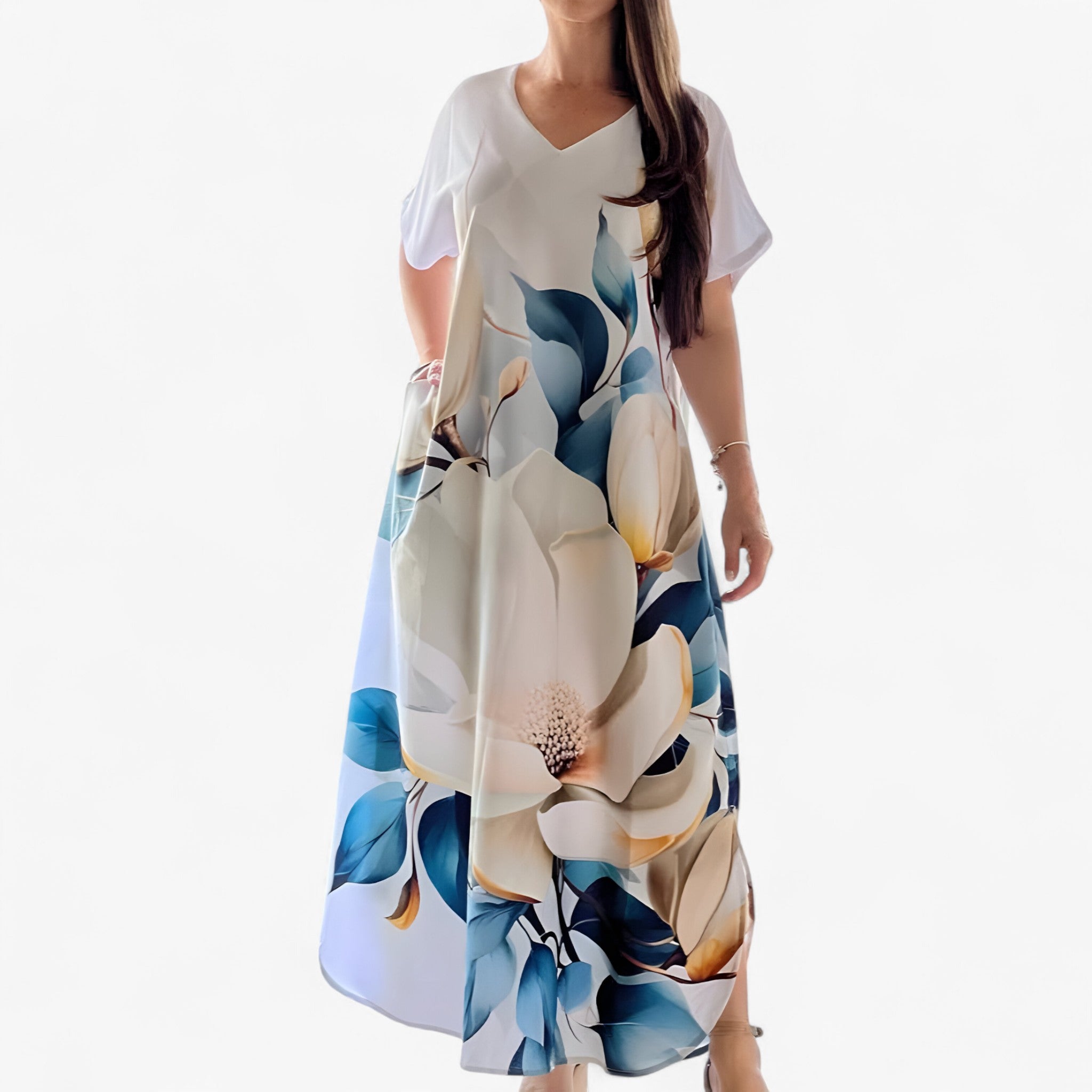 Felicia | Kvinders Blødt V-Hals Casual Kjole - Hvid - Kvinders Kjoler - {{ product_tags }