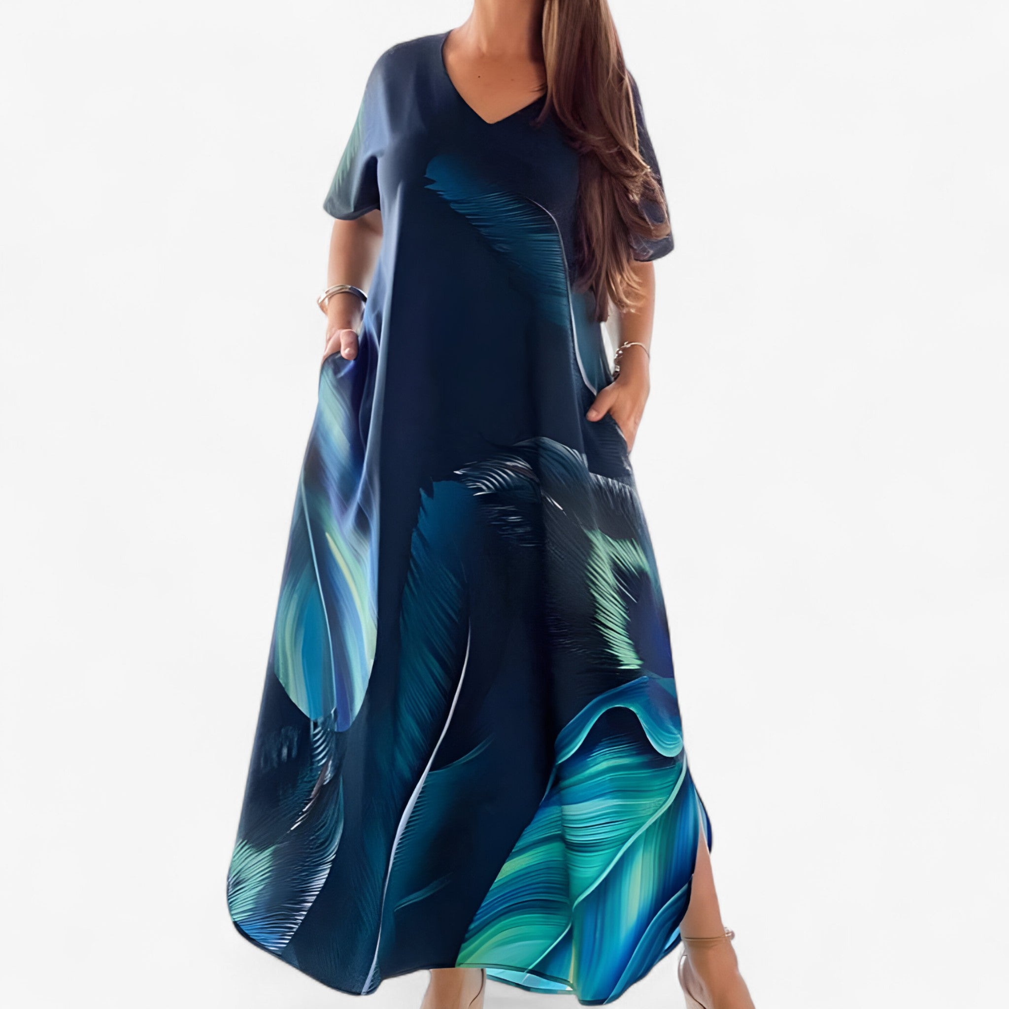 Felicia | Kvinders Blødt V-Hals Casual Kjole - Blå - Kvinders Kjoler - {{ product_tags }